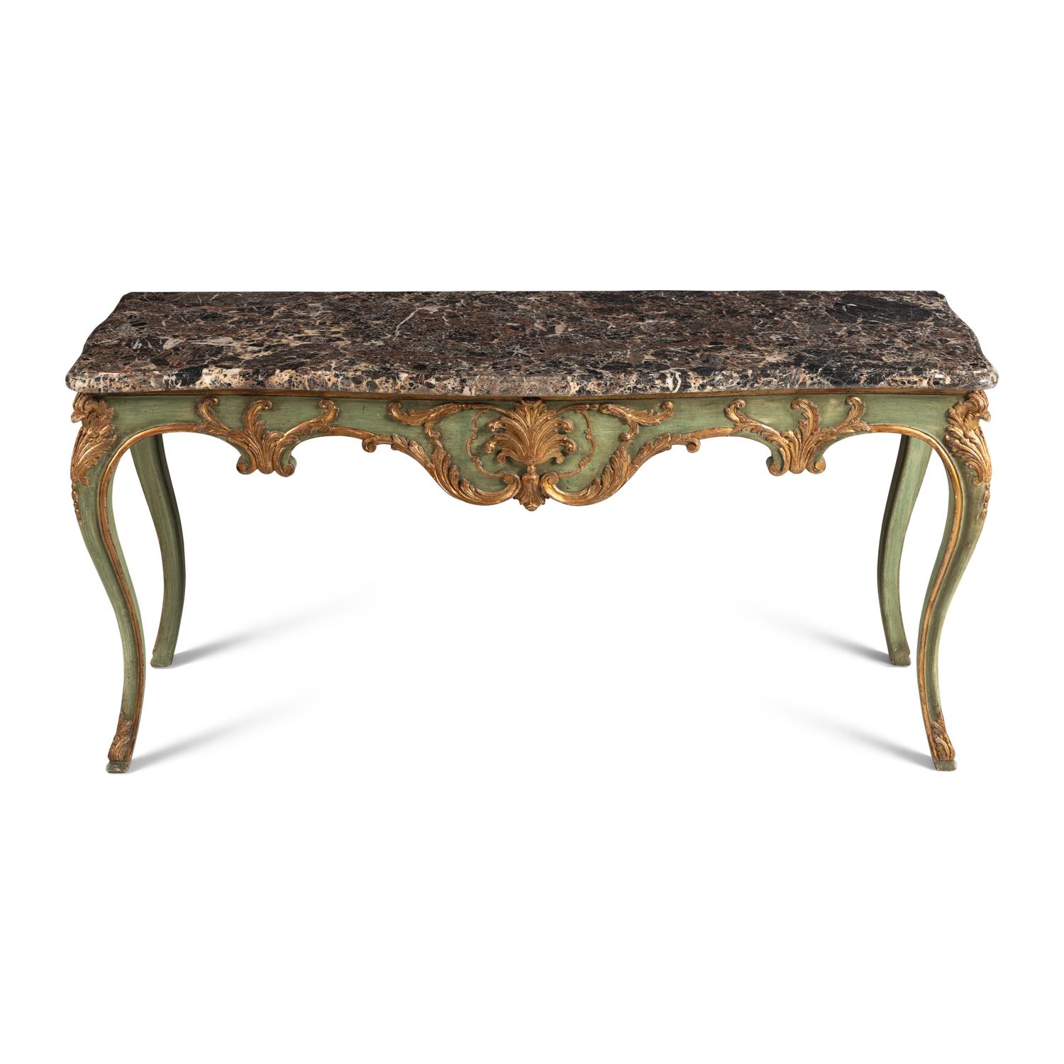 An Italian Painted and Parcel Gilt Marble-Top Console Table