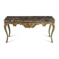 An Italian Painted and Parcel Gilt Marble-Top Console Table
