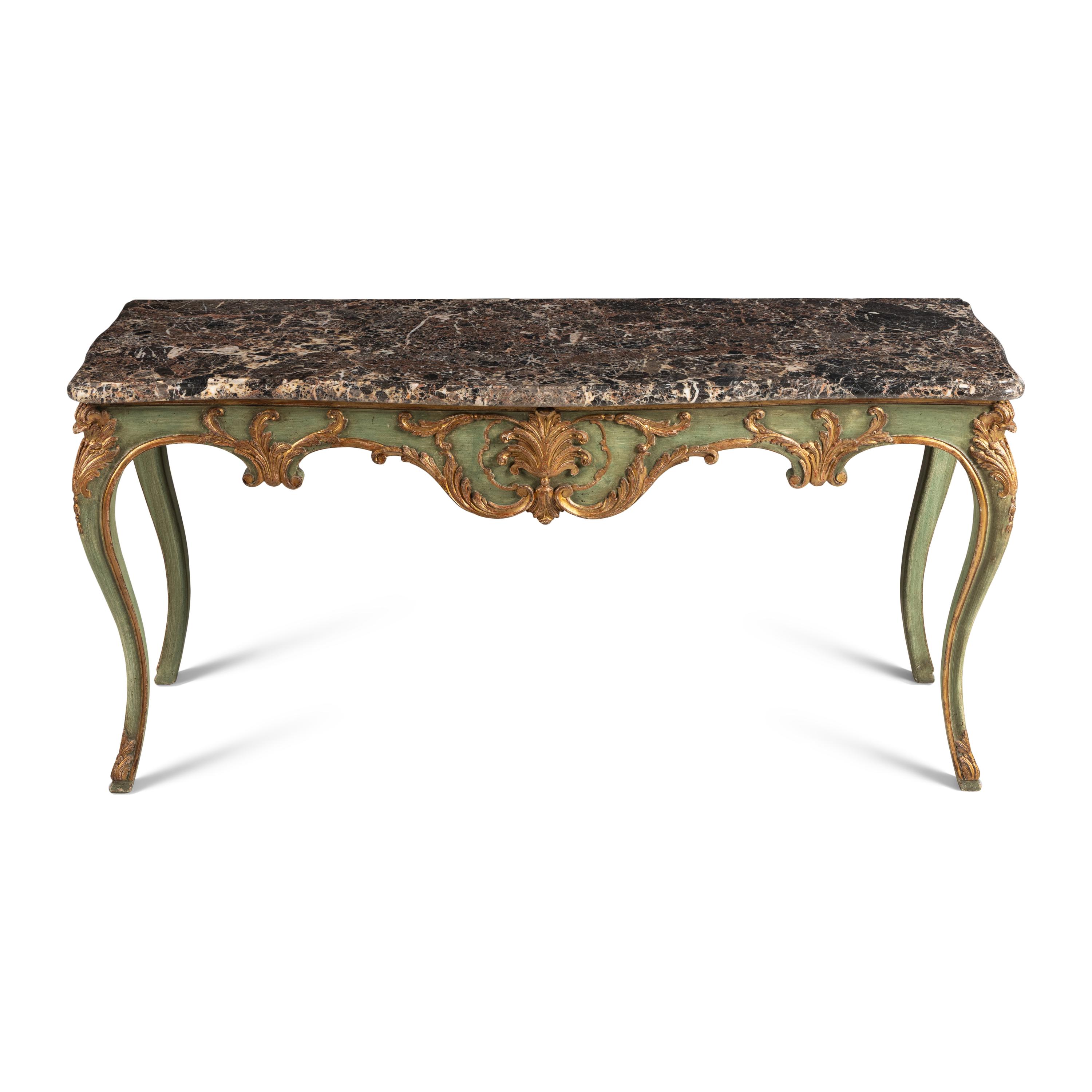 An Italian Painted and Parcel Gilt Marble-Top Console Table