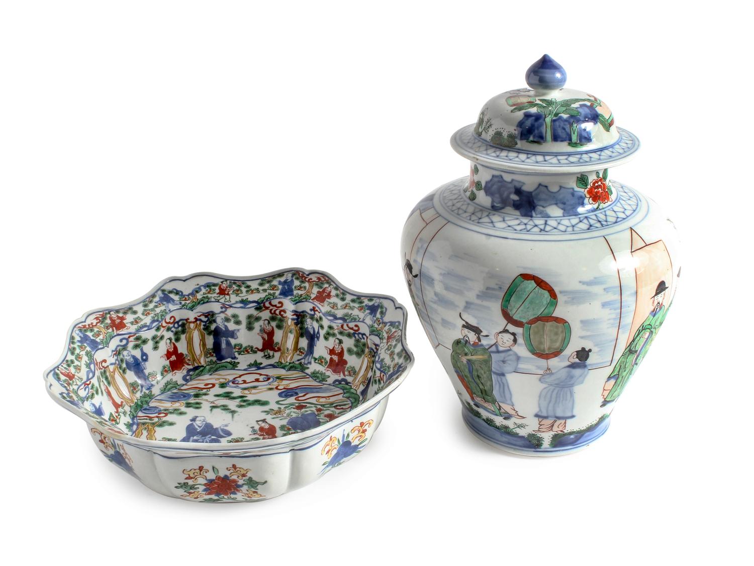 Two Chinese Wucai Porcelain Articles