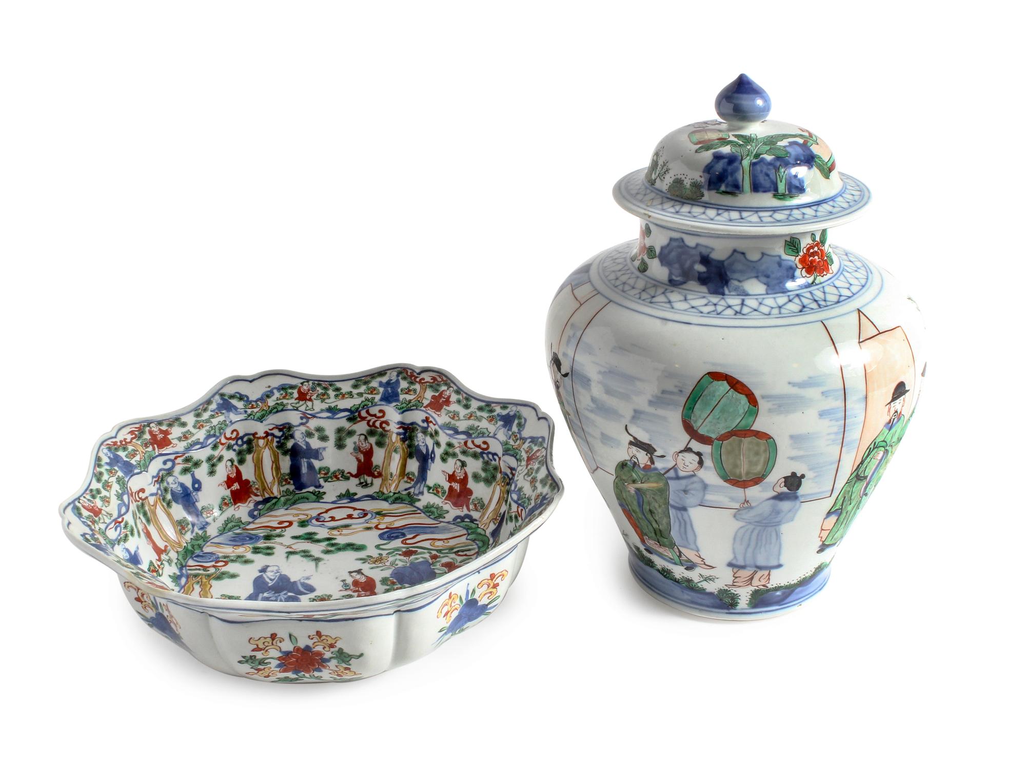 Two Chinese Wucai Porcelain Articles