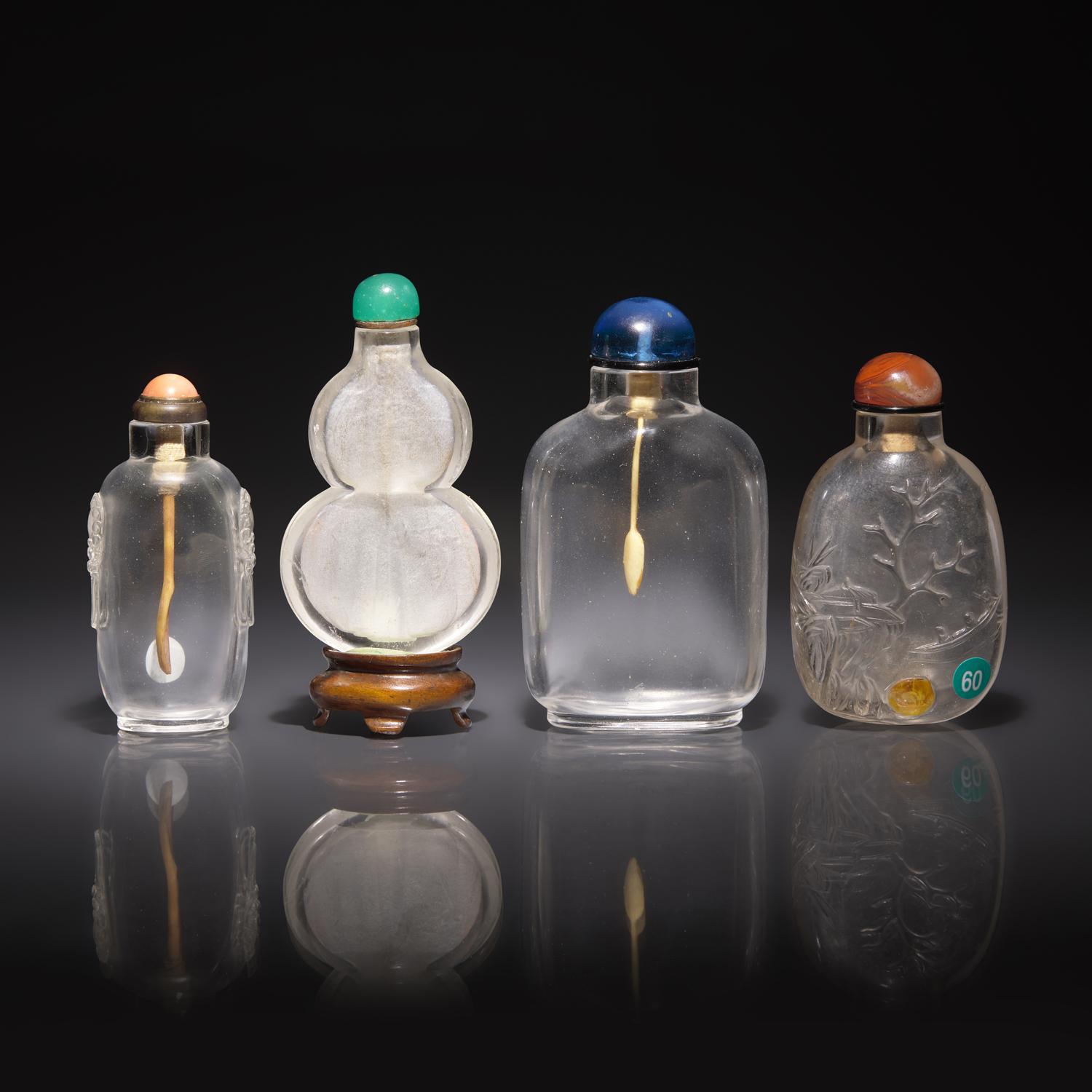 Four Chinese Rock Crystal Snuff Bottles, 18th to 19th Century — 清中期 水晶鼻烟壺四支