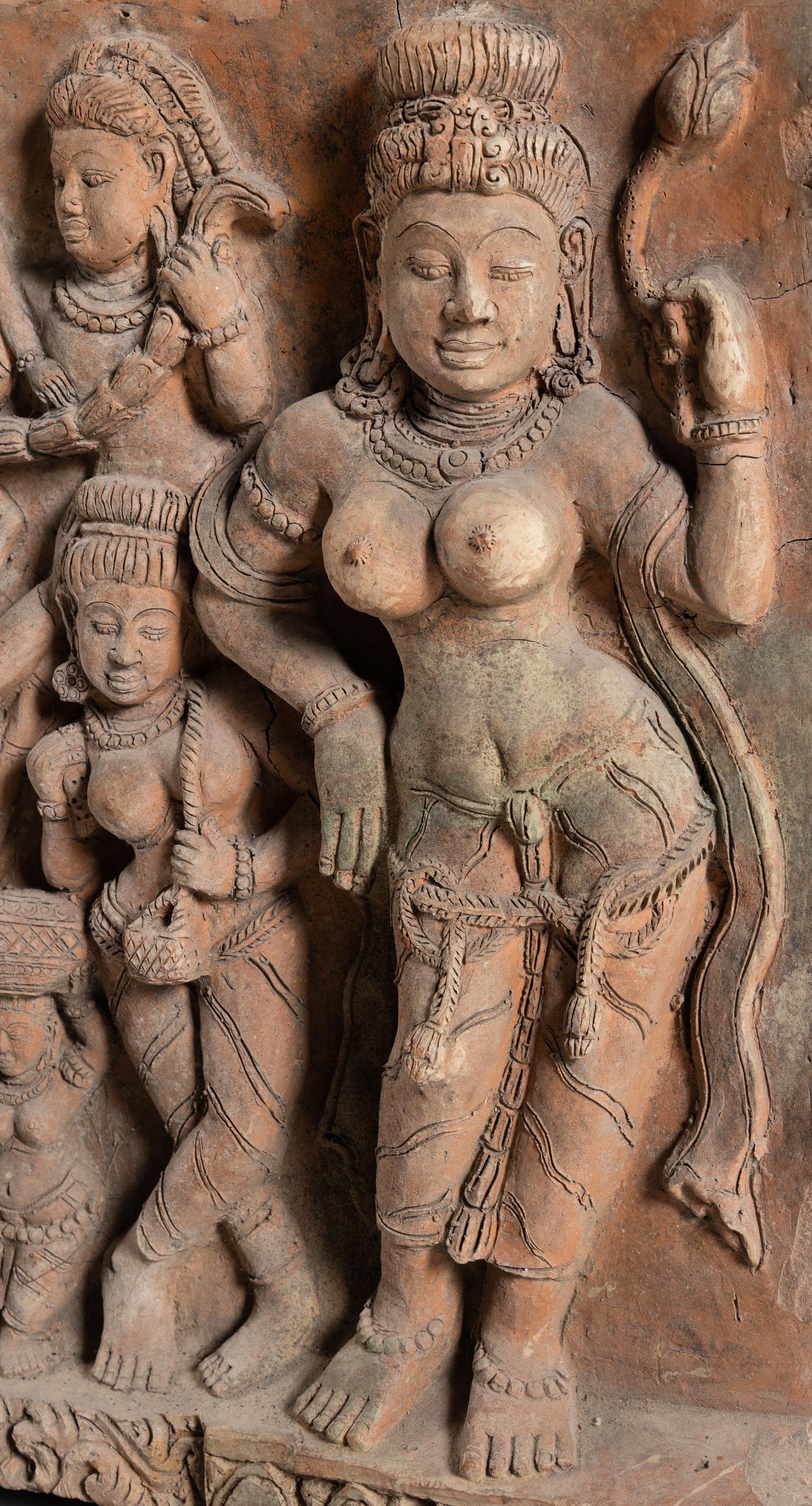 A Large Indian Carved Sandstone Relief Panel