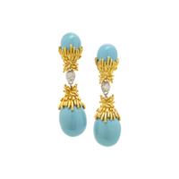 BICOLOR GOLD, DIAMOND AND BLUE ENAMEL CONVERTIBLE EARCLIPS