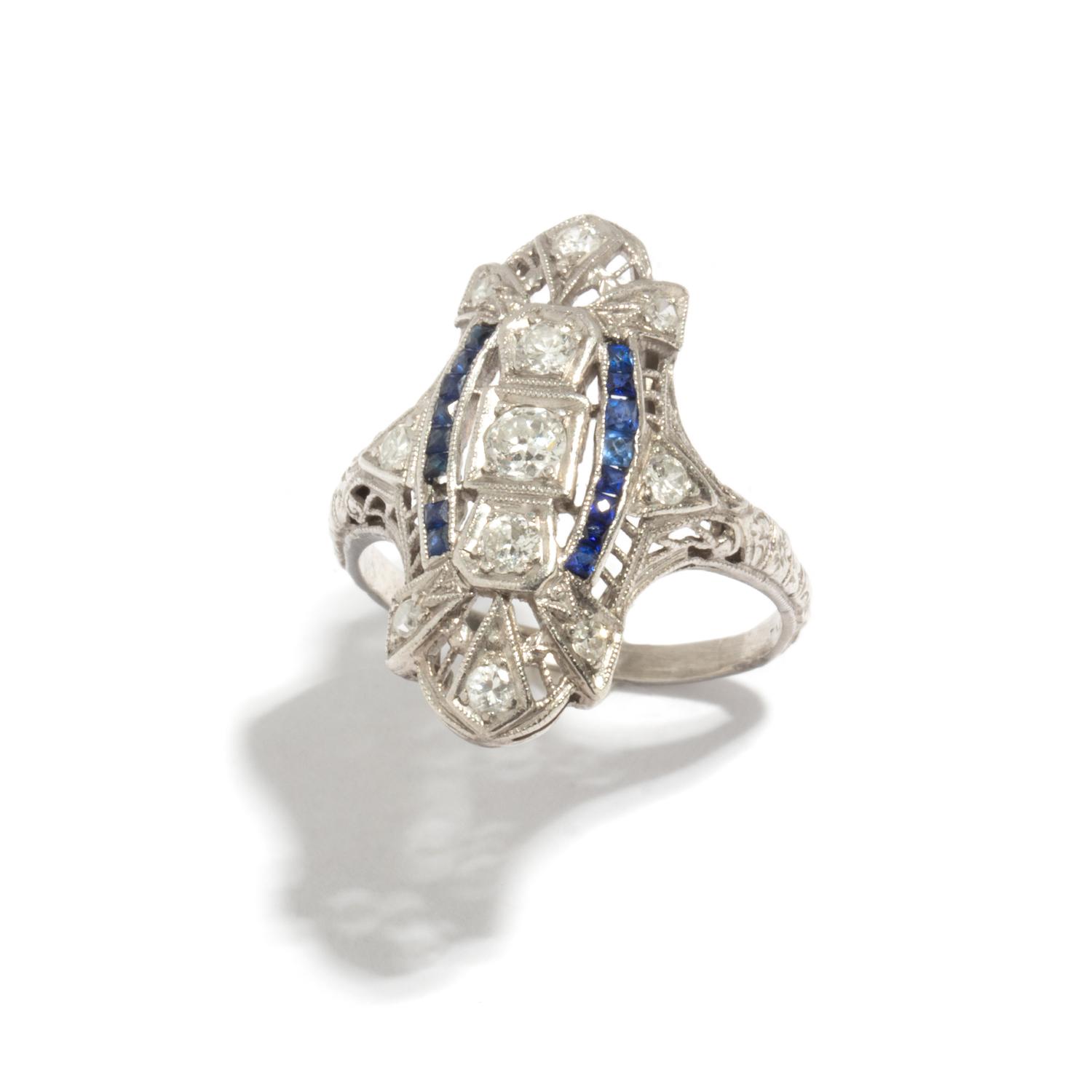 PLATINUM, DIAMOND, AND SAPPHIRE RING