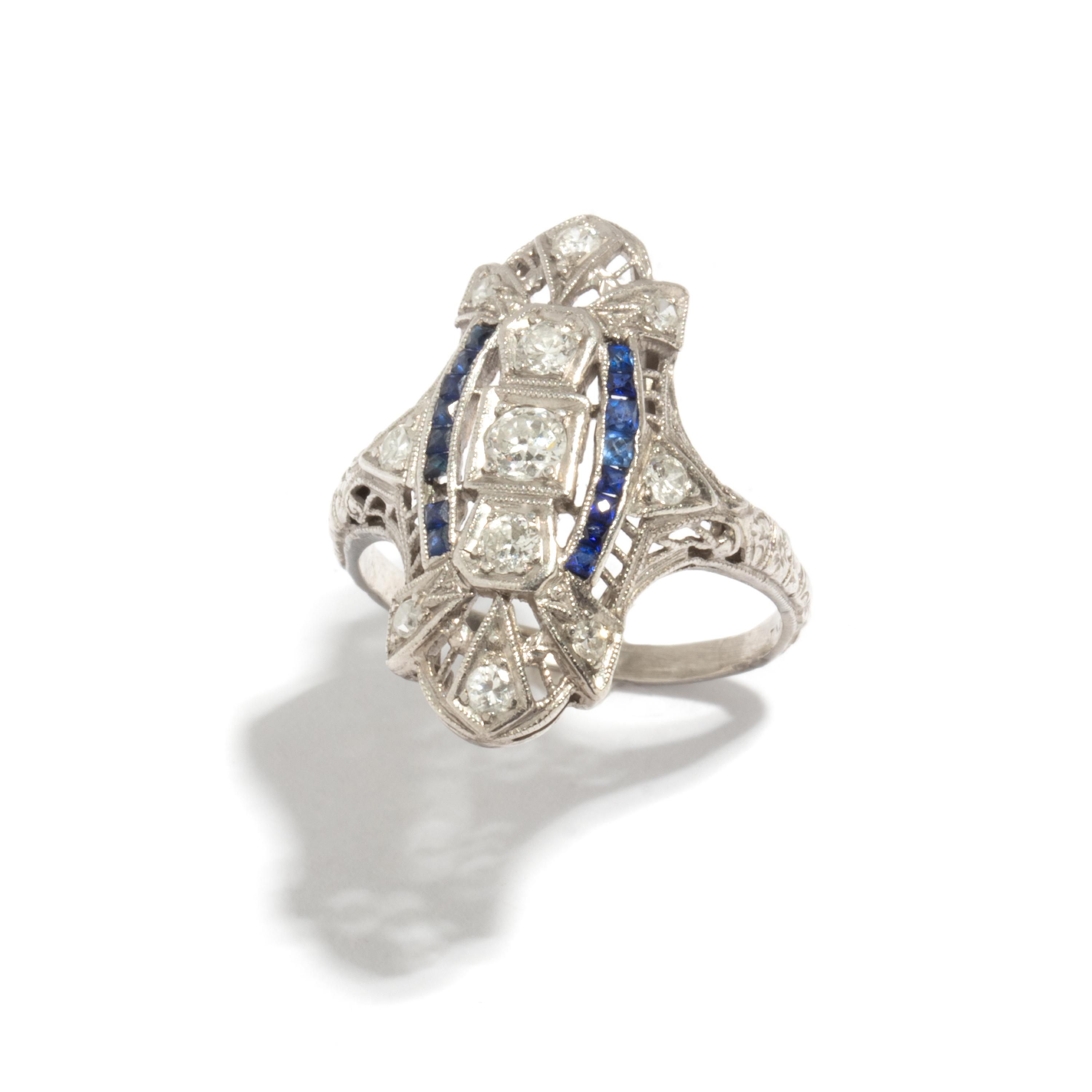 PLATINUM, DIAMOND, AND SAPPHIRE RING