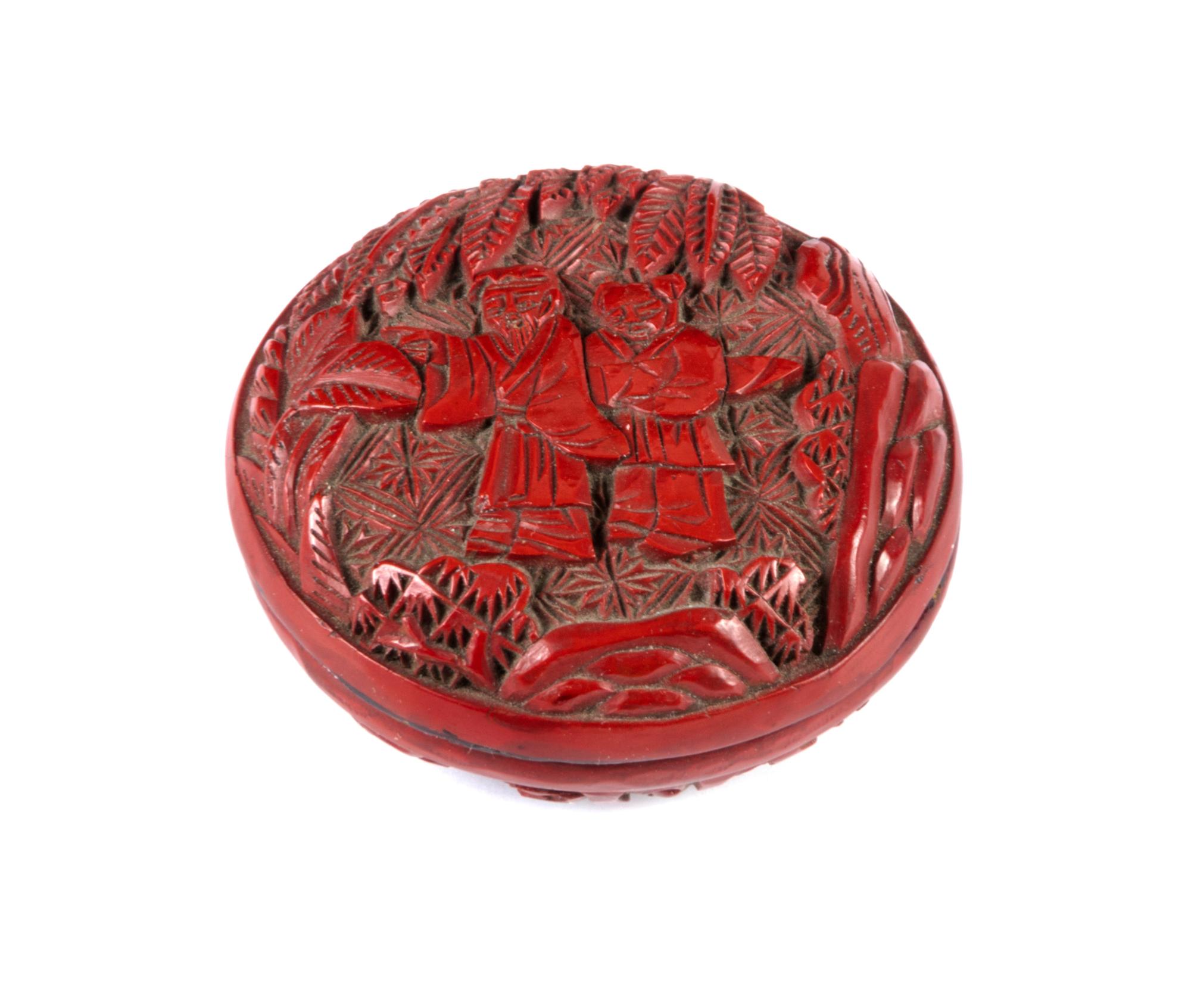A Small Cinnabar Lacquer Circular Box and Cover Diameter 1 3/8 inches. — 18TH CENTURY