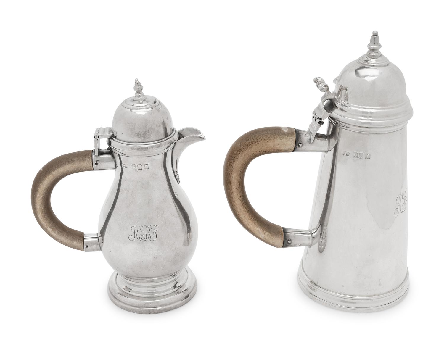 An English Britannia Silver Silver Chocolate Pot and Milk Jug