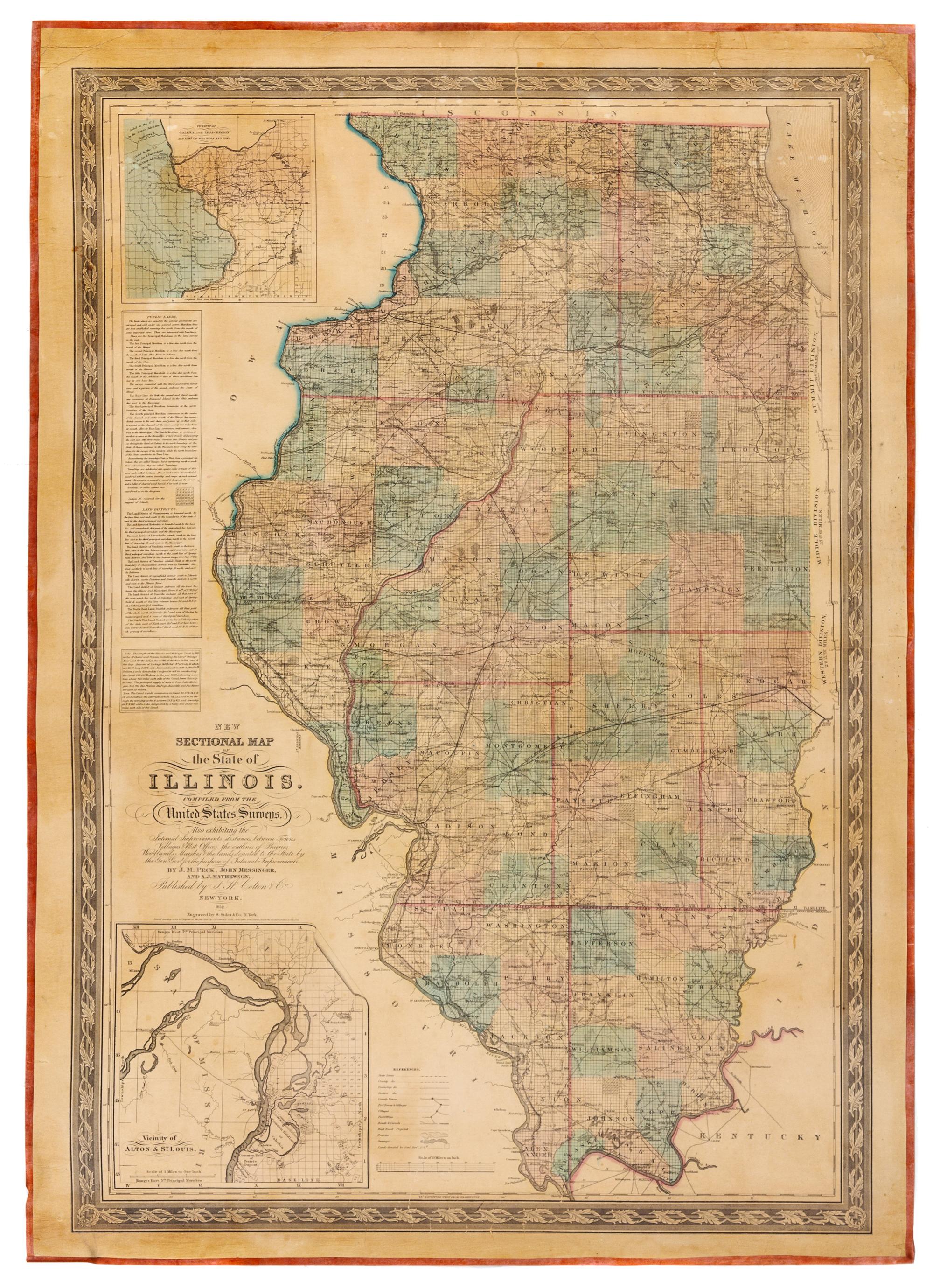 J. H. COLTON & CO., PECK, J., MESSINGER, J., MATHEWSON, A. J. New Sectional Map of the State of Illinois... [New York, 1836/ 1852].