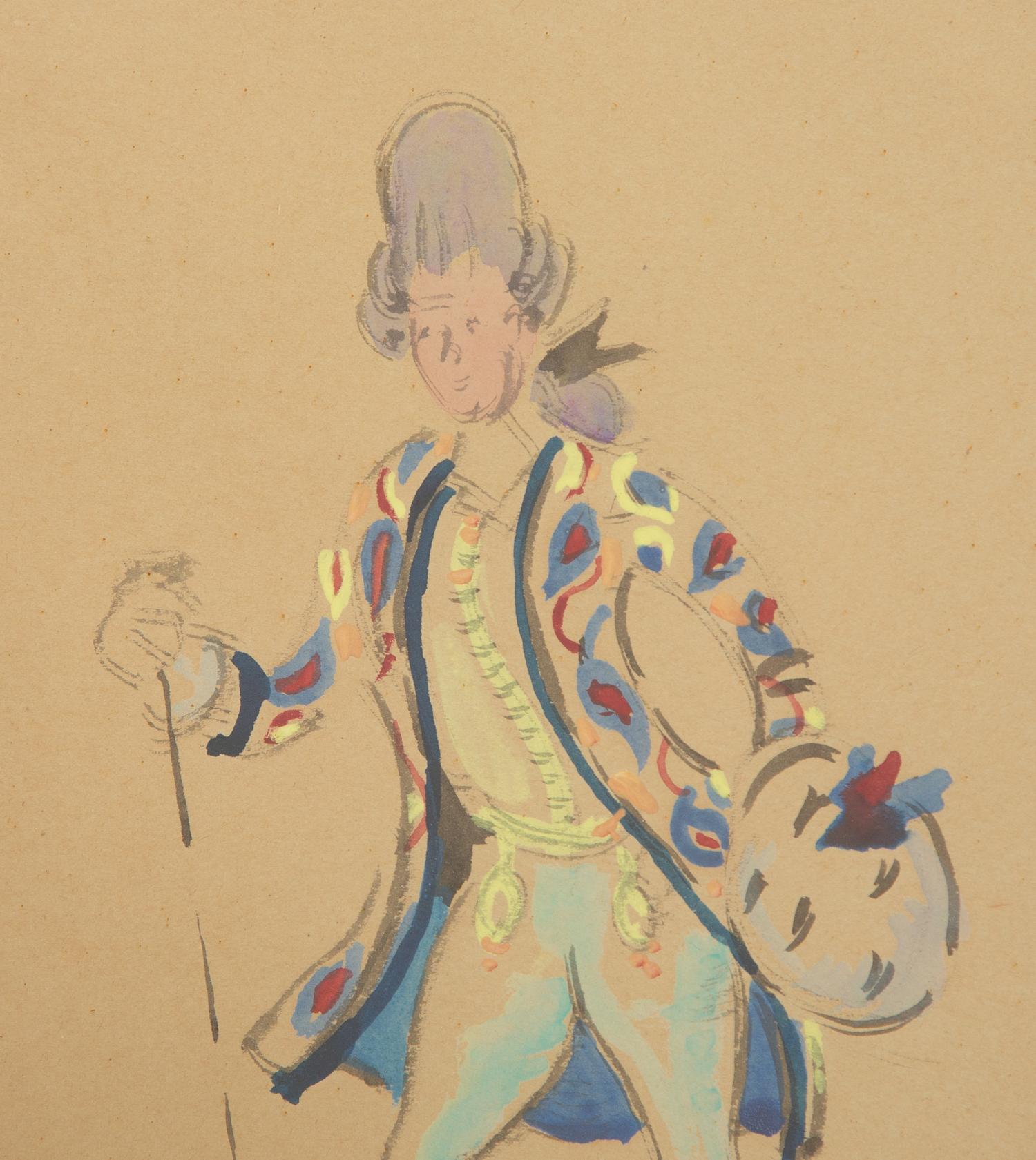 Three Framed Watercolor Costume Studies Attributed to Cecil Beaton