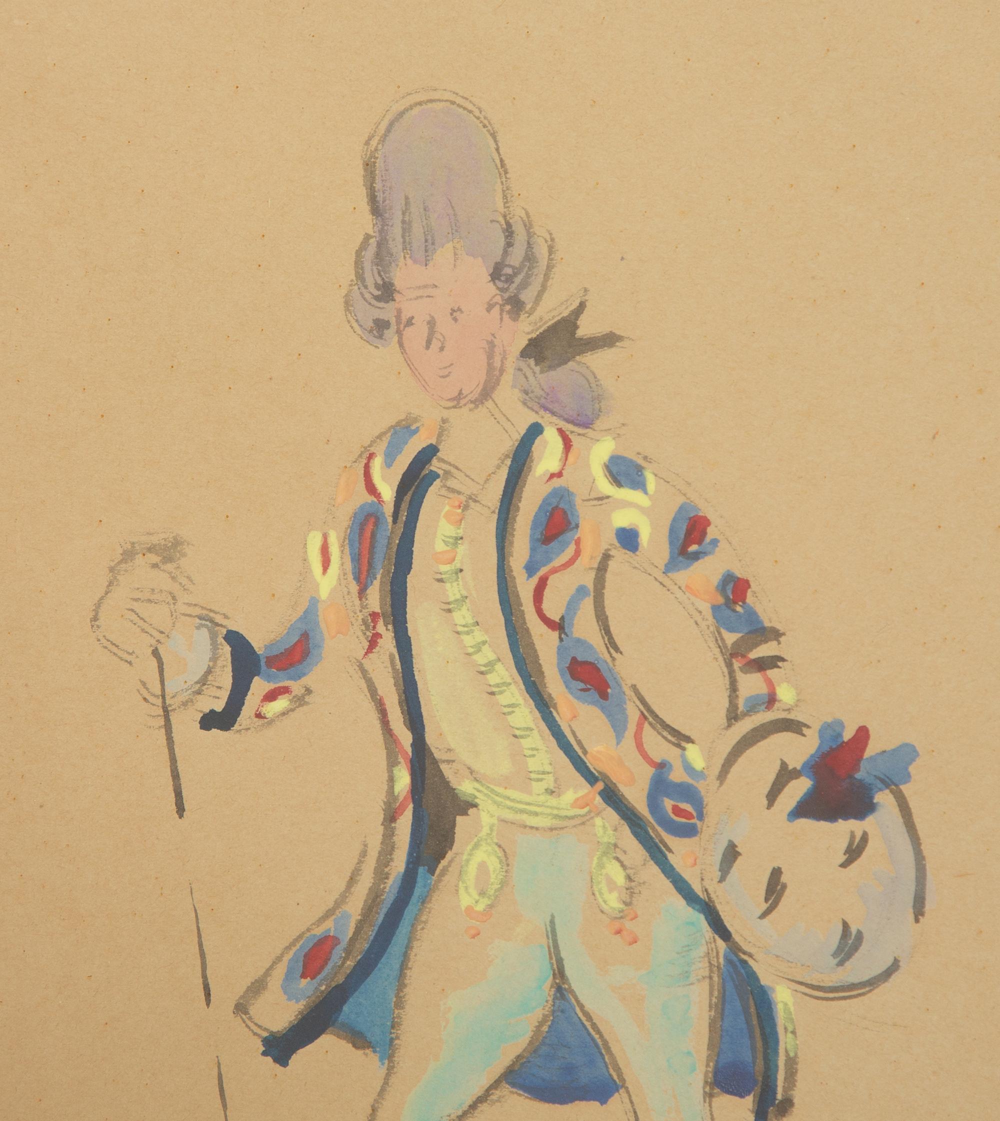 Three Framed Watercolor Costume Studies Attributed to Cecil Beaton