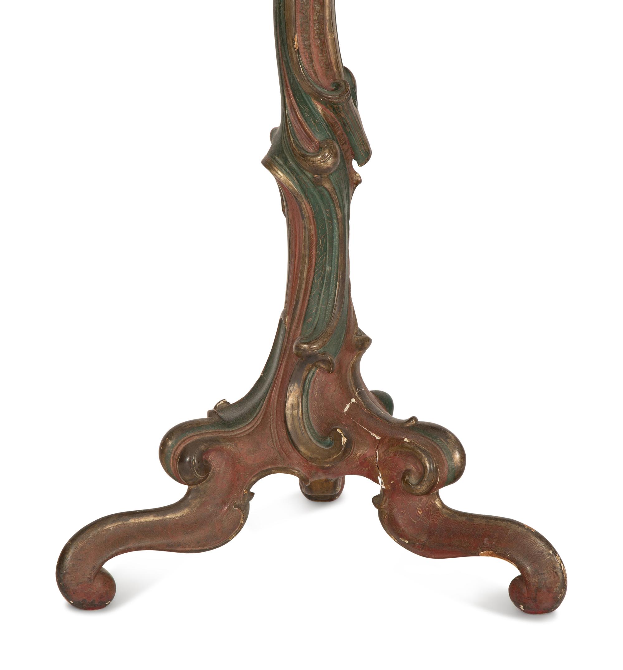 An Italian Rococo Style Painted Marble-Top Pedestal Table