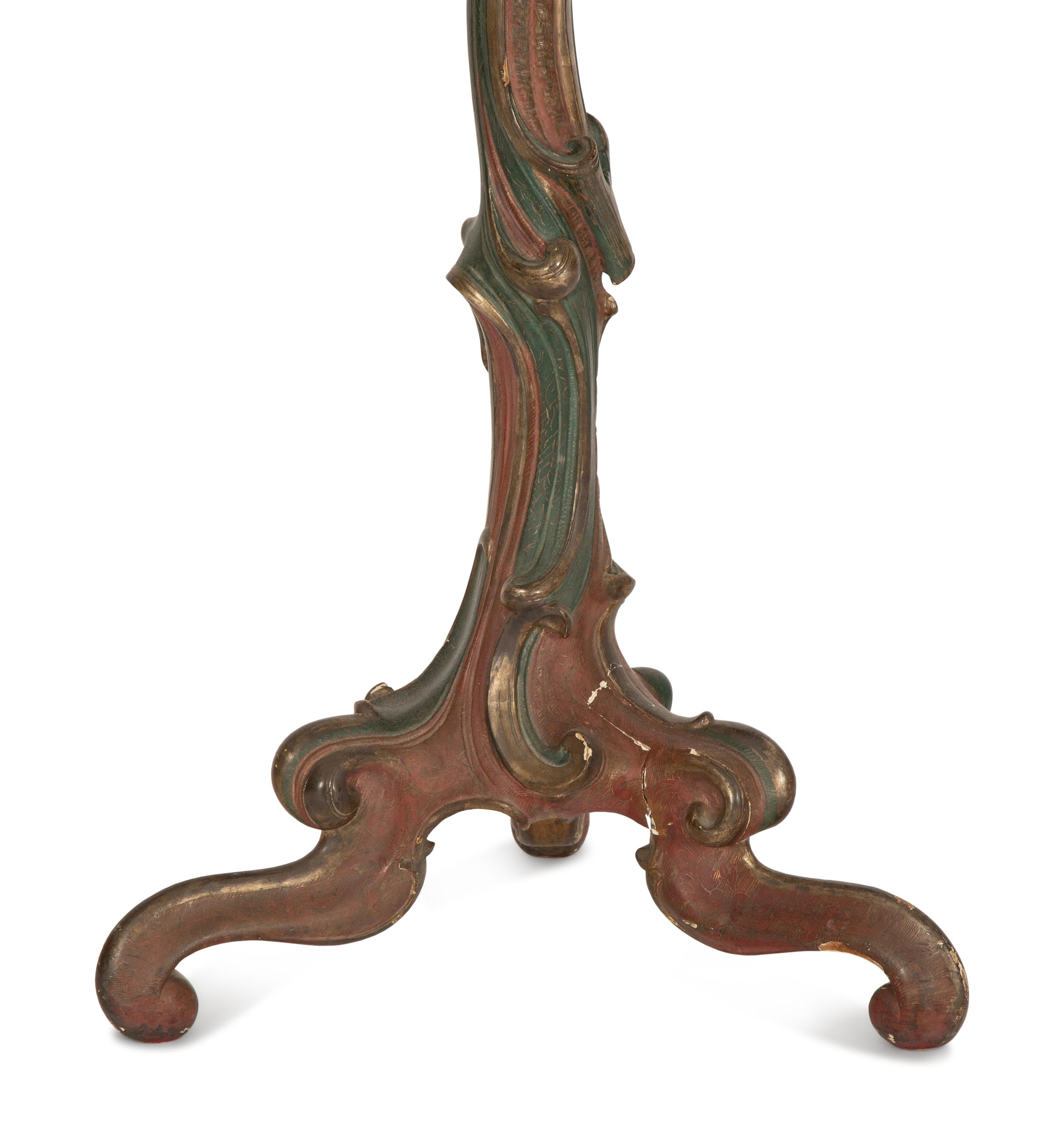 An Italian Rococo Style Painted Marble-Top Pedestal Table