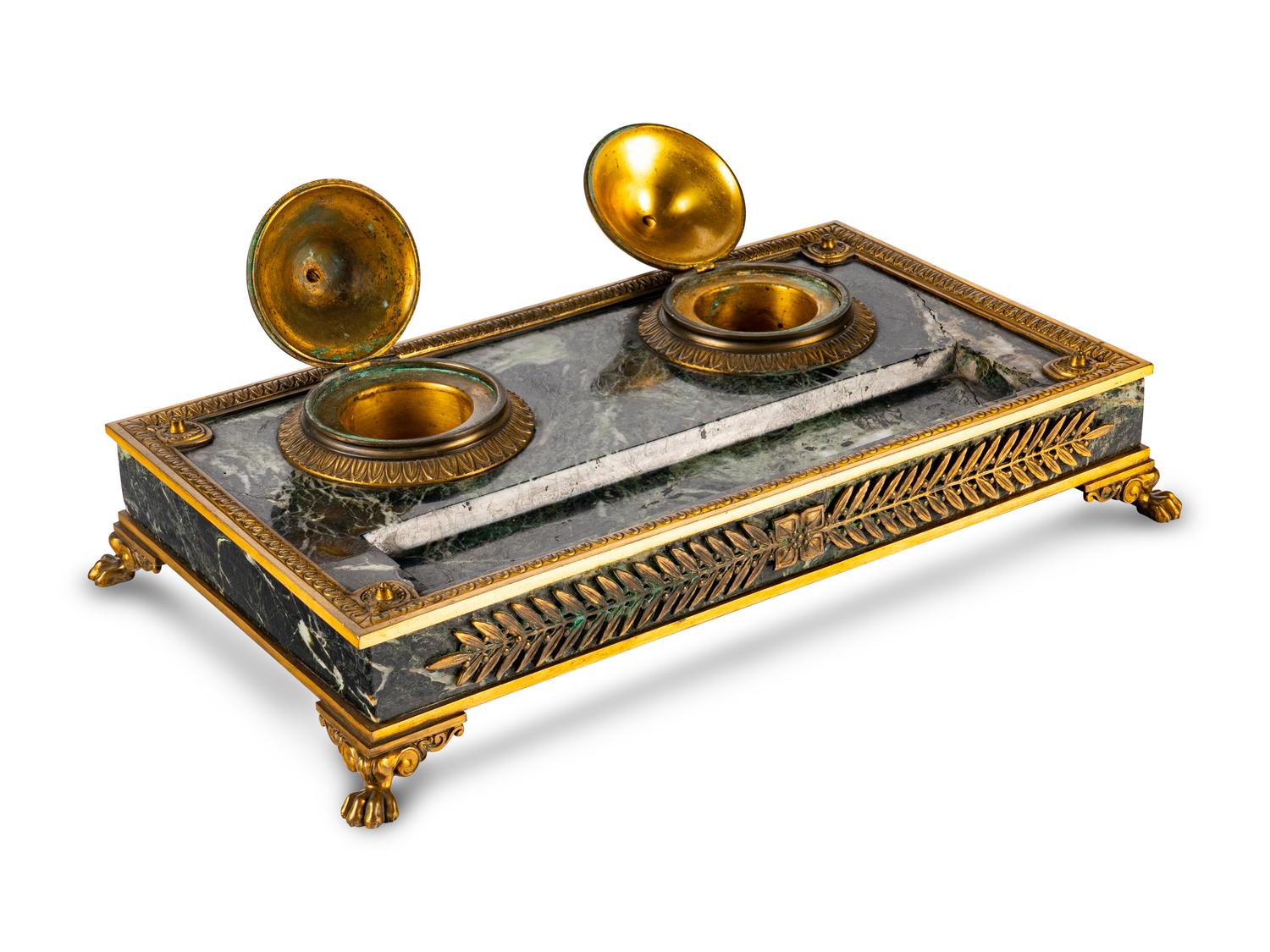 An Empire Gilt Bronze Mounted Marble Encrier
