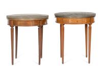 A Near Pair of Louis XVI Style Brass Mounted Mahogany Marble-Top Side Tables