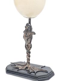 An Anthony Redmile Silvered Metal and Ostrich Egg Frog-Form Candlestick