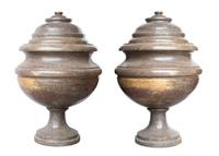A Pair of Continental Turned Marble Urns, Height 35 1/2 inches.