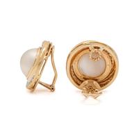 CULTURED MABE PEARL AND DIAMOND EARCLIPS