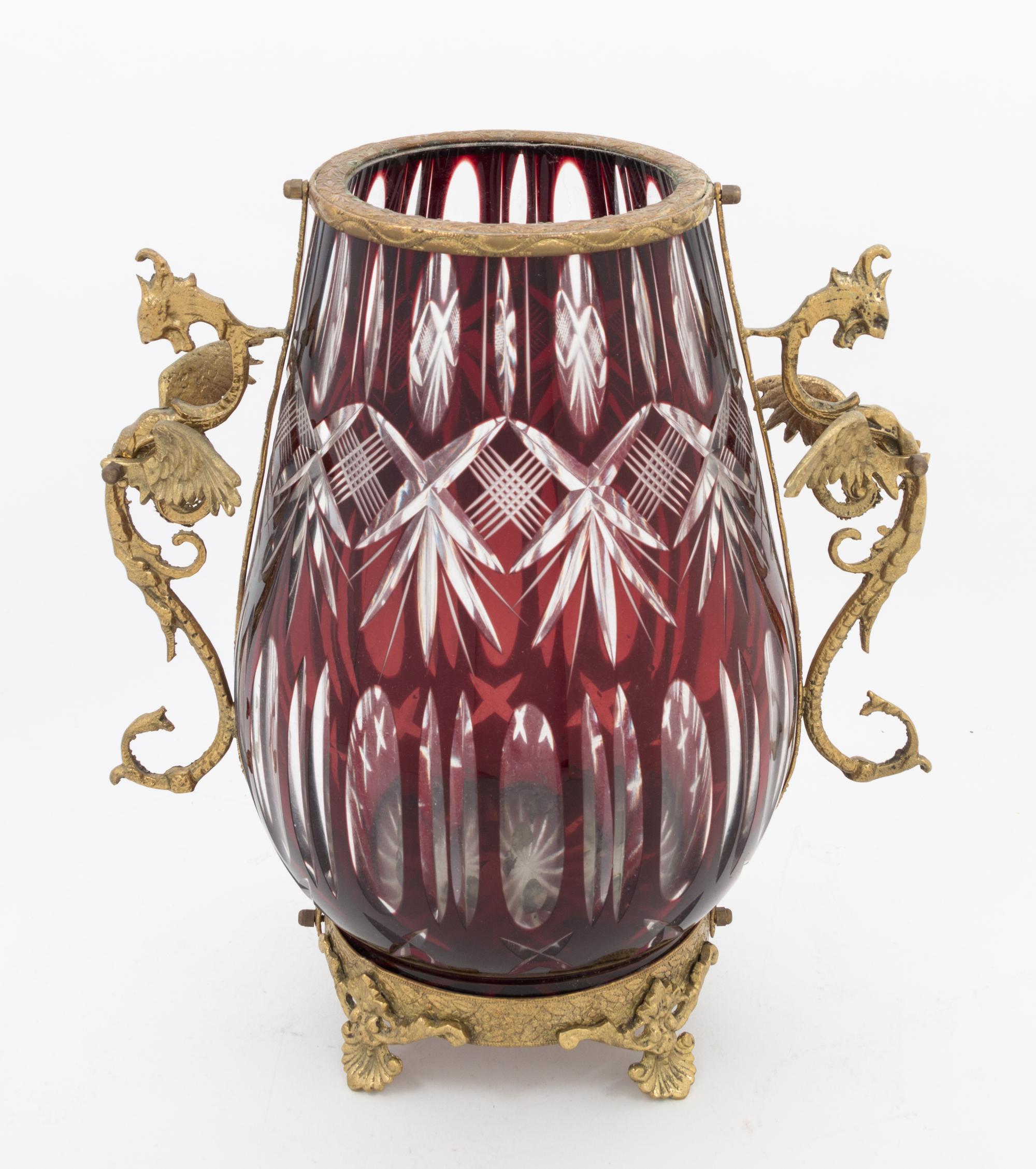 A Gilt Metal Mounted Bohemian Cut to Clear Vase Height 12 1/2 inches. — 19TH/20TH