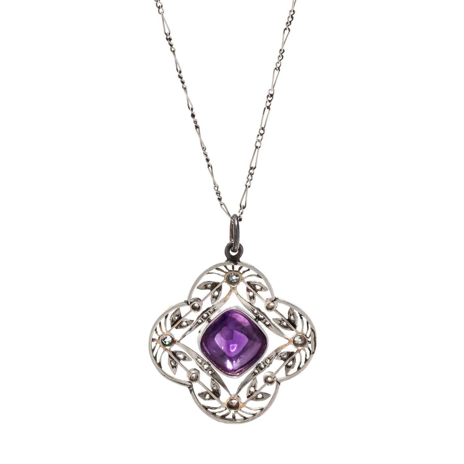 EDWARDIAN, AMETHYST AND DIAMOND PENDANT/NECKLACE