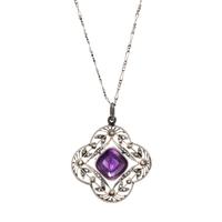 EDWARDIAN, AMETHYST AND DIAMOND PENDANT/NECKLACE