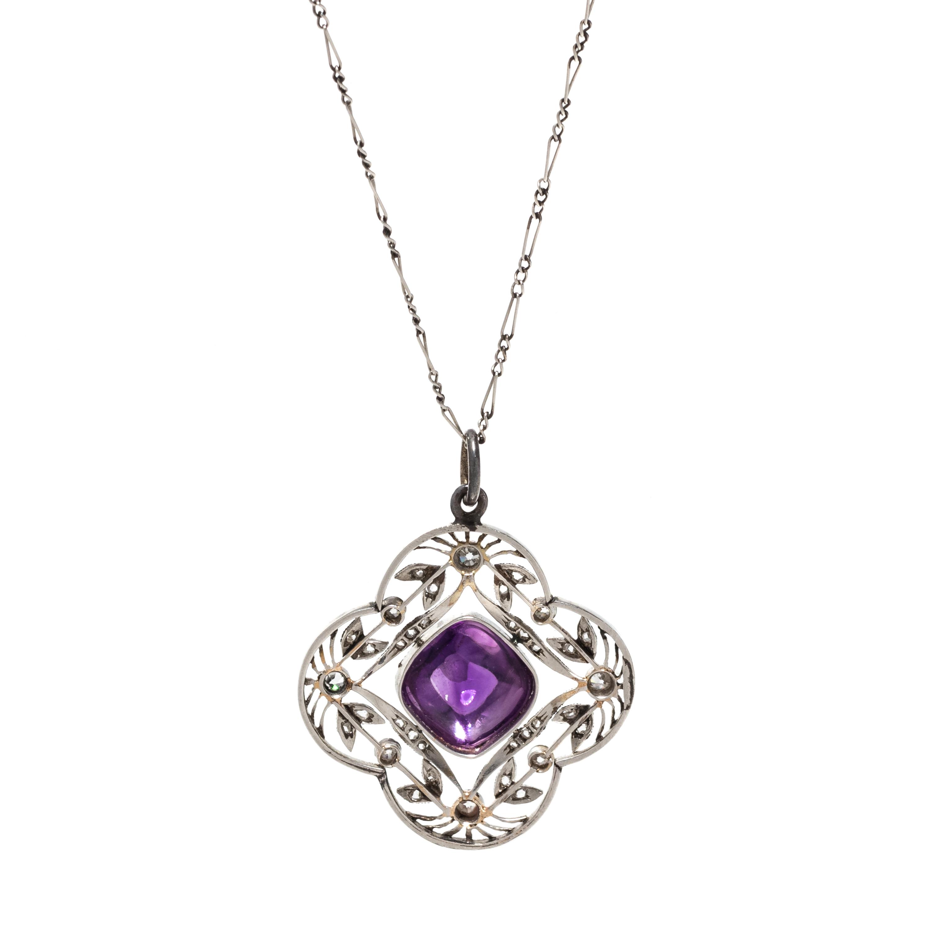 EDWARDIAN, AMETHYST AND DIAMOND PENDANT/NECKLACE