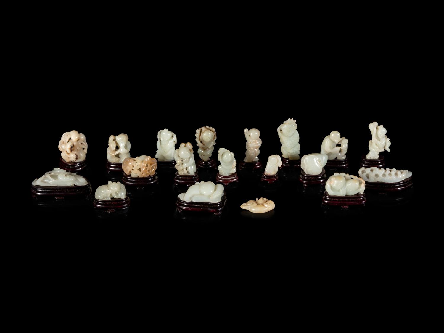 Nineteen Chinese Carved Jade Figures