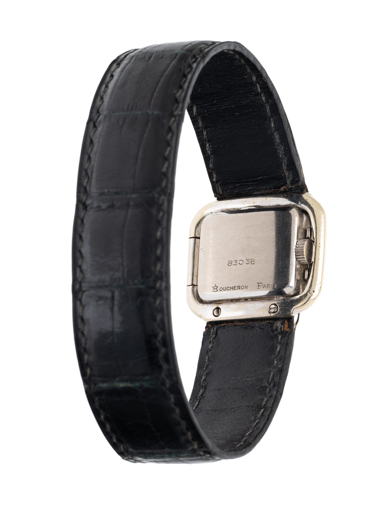BOUCHERON, 18K WHITE GOLD 'DOUBLE GODRON' WATCH