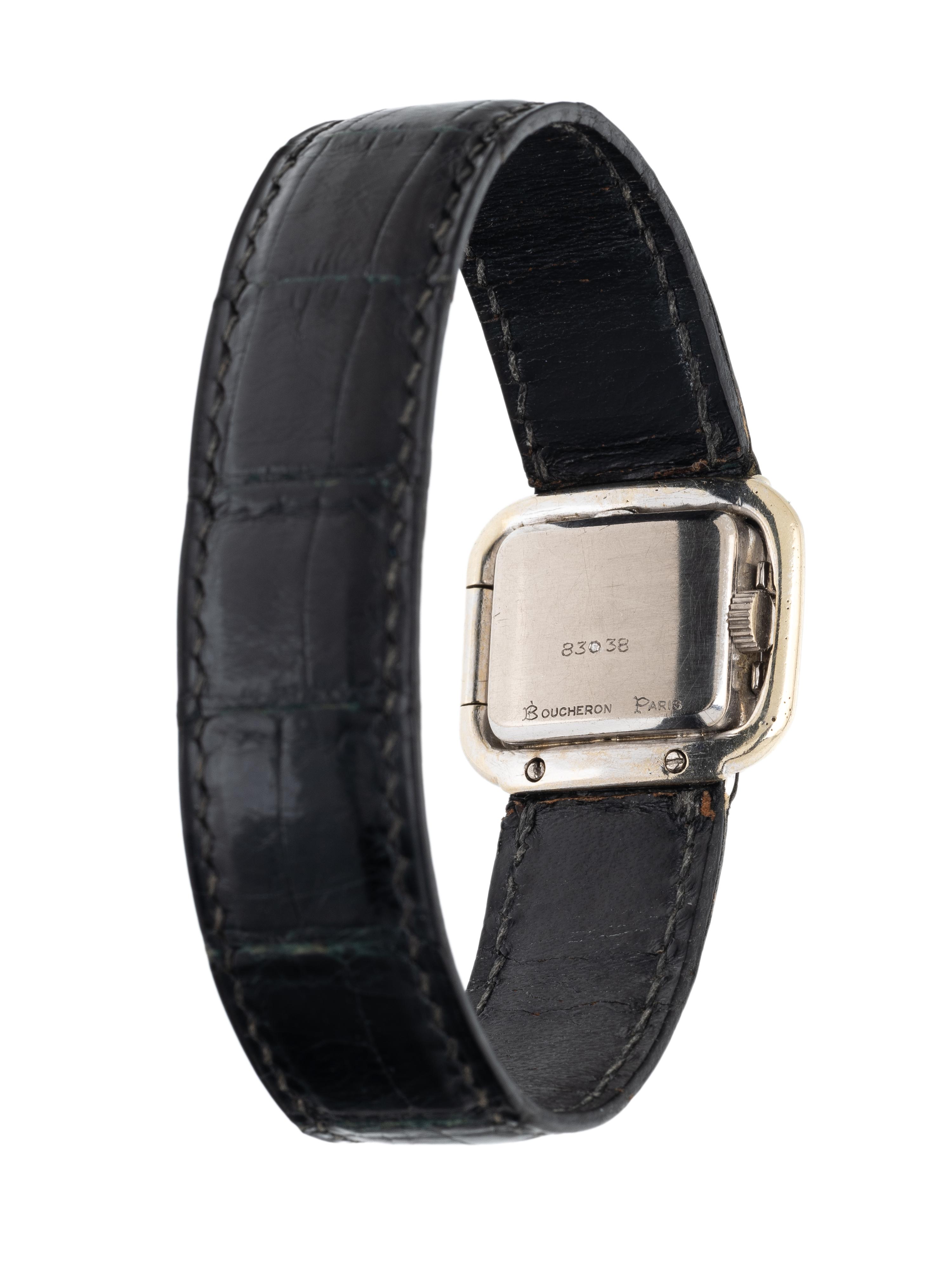 BOUCHERON, 18K WHITE GOLD 'DOUBLE GODRON' WATCH