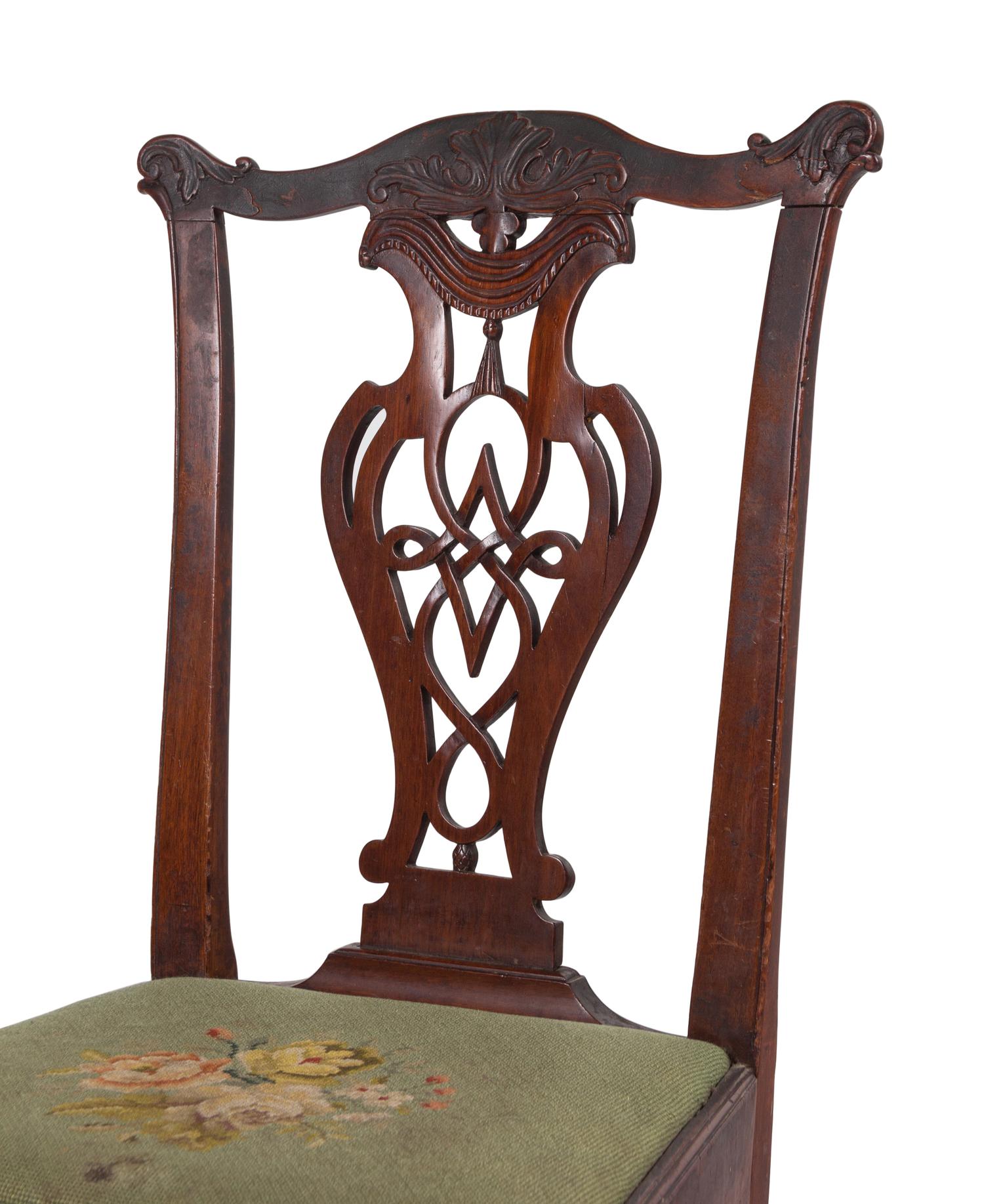 A Chippendale Carved Mahogany Claw-and-Ball Foot Side Chair