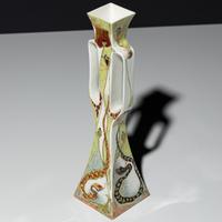 Eggshell porcelain two-handled vase with polychrome snake decor, model 182p