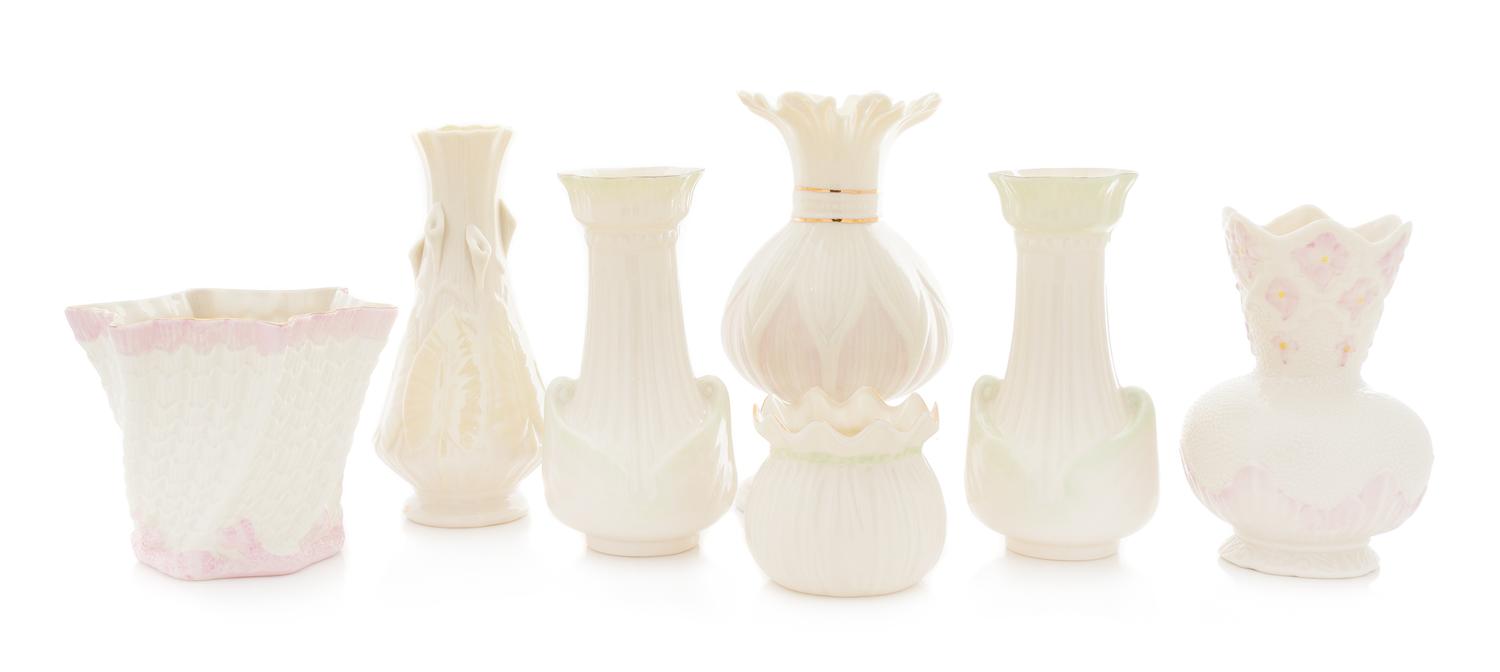 Seven Belleek Vases Height of tallest 8 inches. — SEVENTH GOLD MARK (1980-1993)