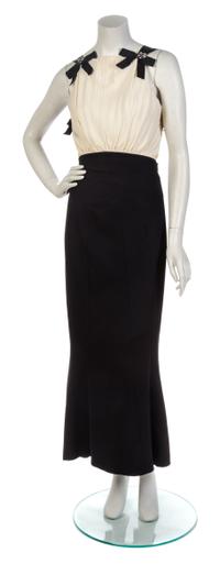 A Chanel Black and Ivory Silk Evening Dress, Size 38.