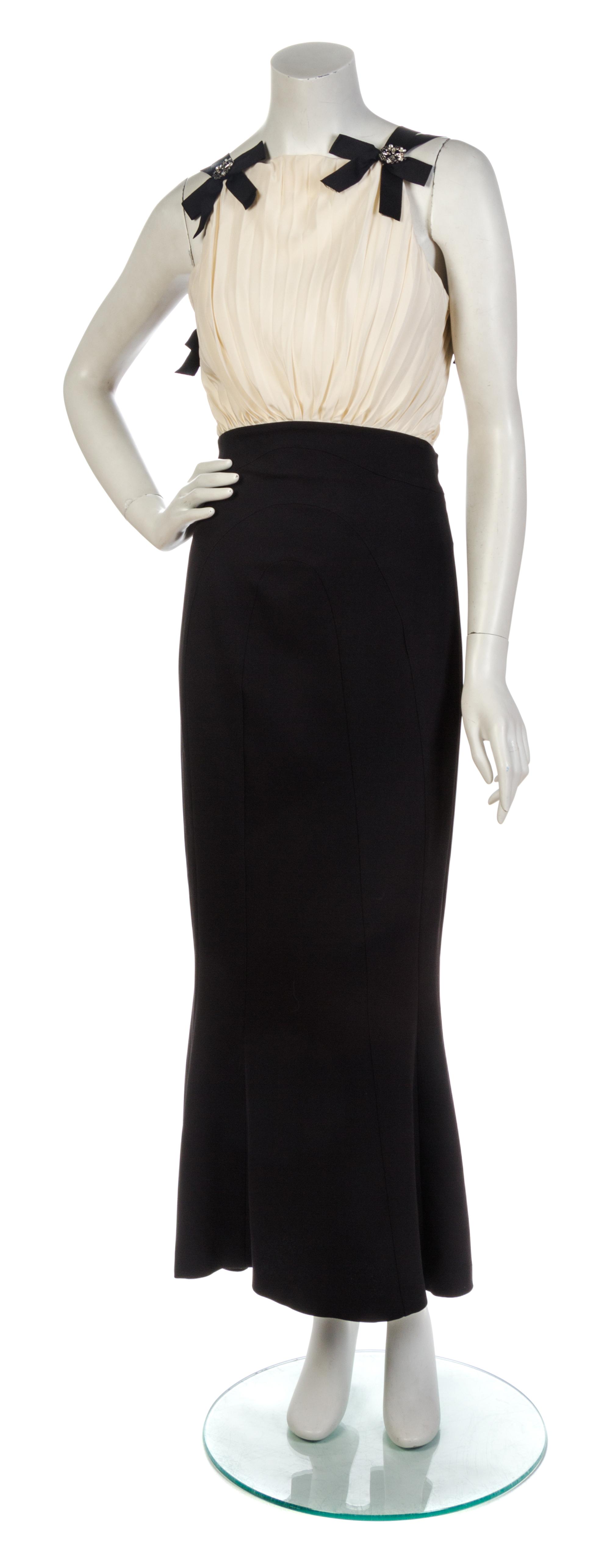 A Chanel Black and Ivory Silk Evening Dress, Size 38.