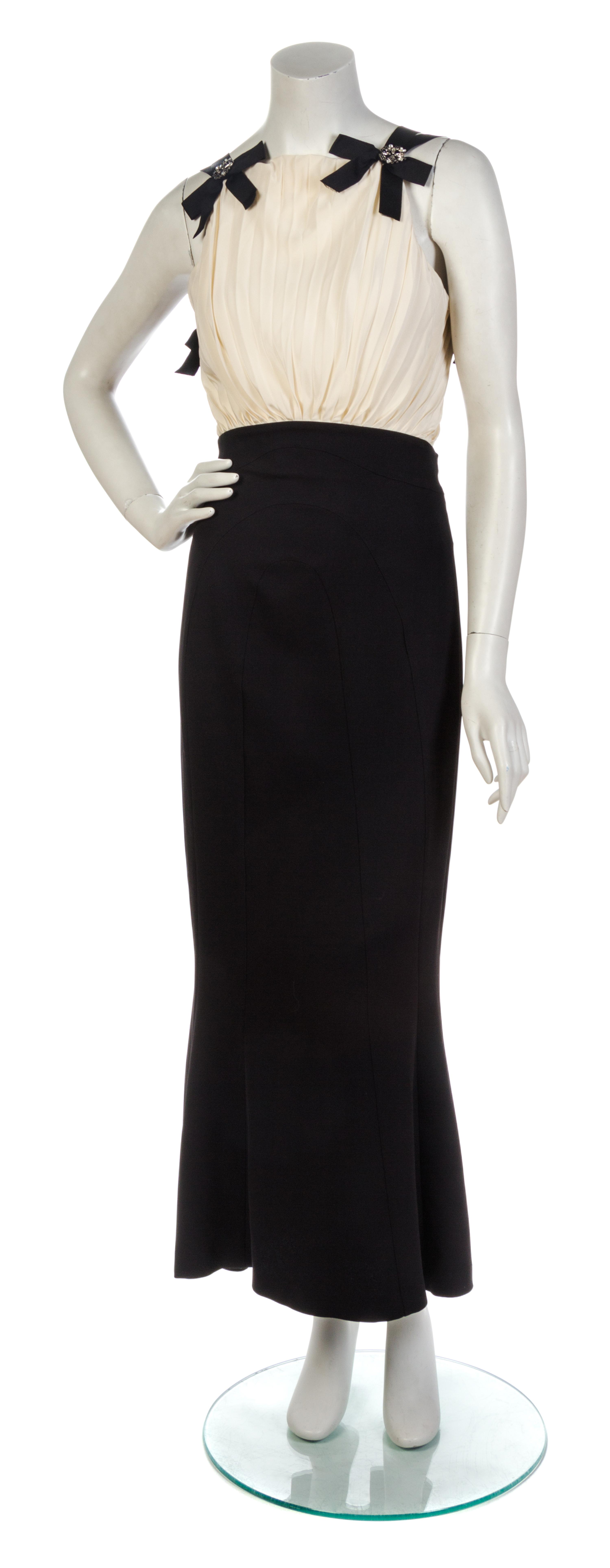 A Chanel Black and Ivory Silk Evening Dress, Size 38.