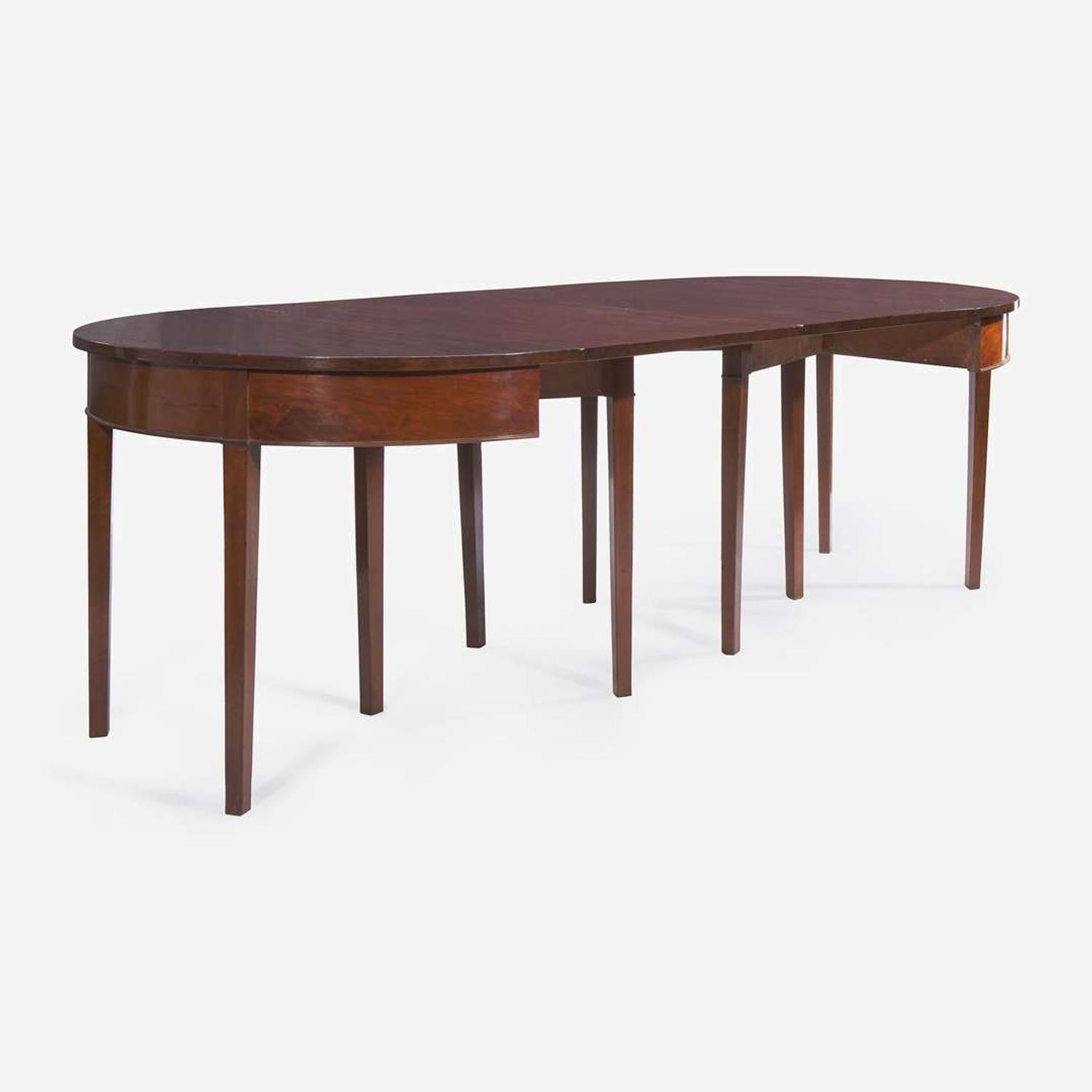 A Federal mahogany two-part demi-lune dining table circa 1800