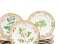 A Set of Twelve Royal Copenhagen Flora Danica Reticulated Porcelain Dessert Plates