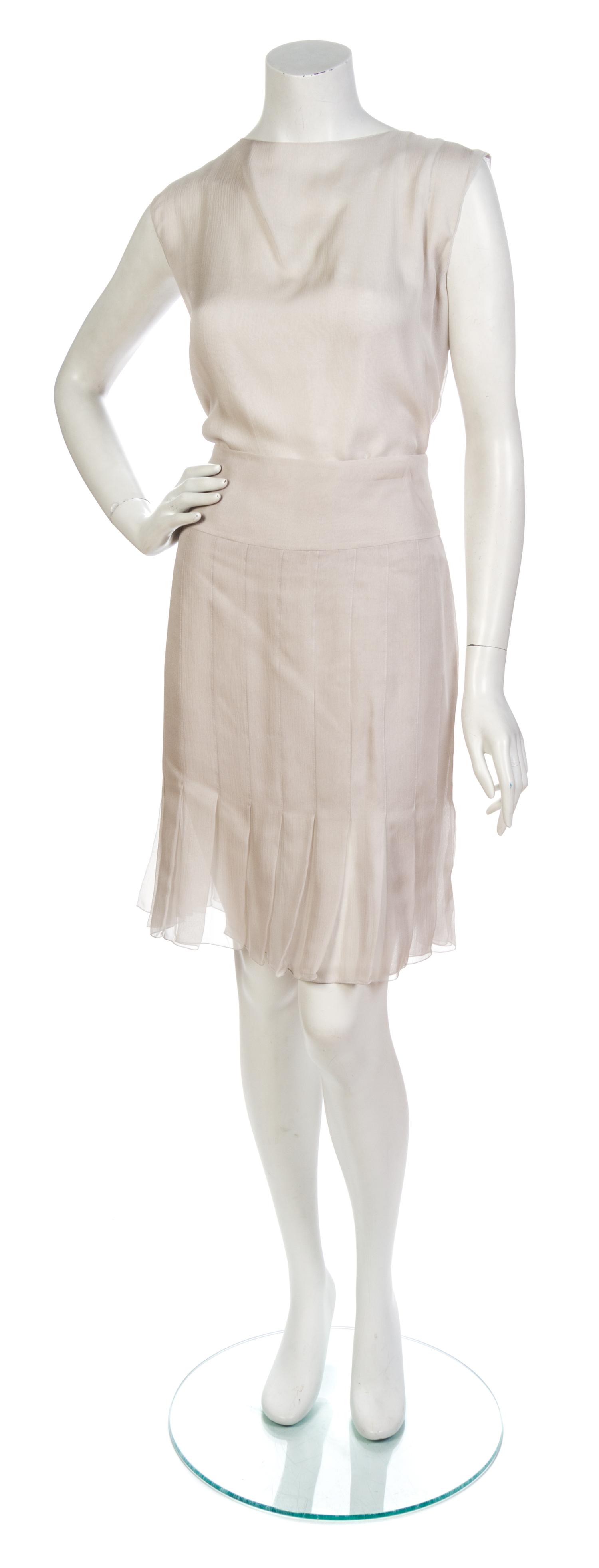 A Chanel Pink, Taupe and Silver Silk Tweed Skirt Ensemble,