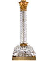 An English Gilt Metal Mounted Cut Glass Fluid Lamp Converted to Electricity