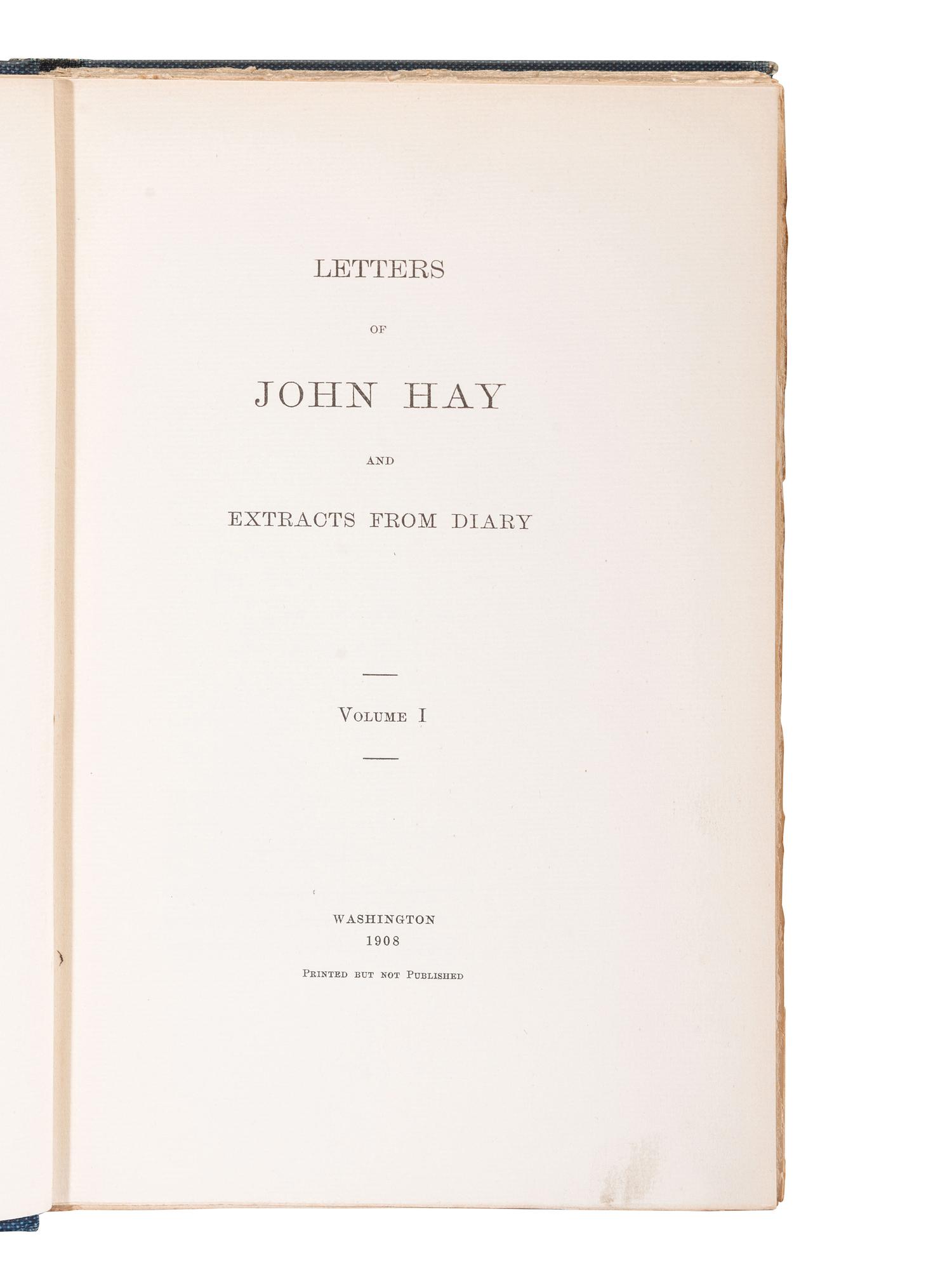 [LINCOLN, A.]. HAY, John. Letters of John Hay and Extracts from Diary . Washington, 1908. 3 vols.