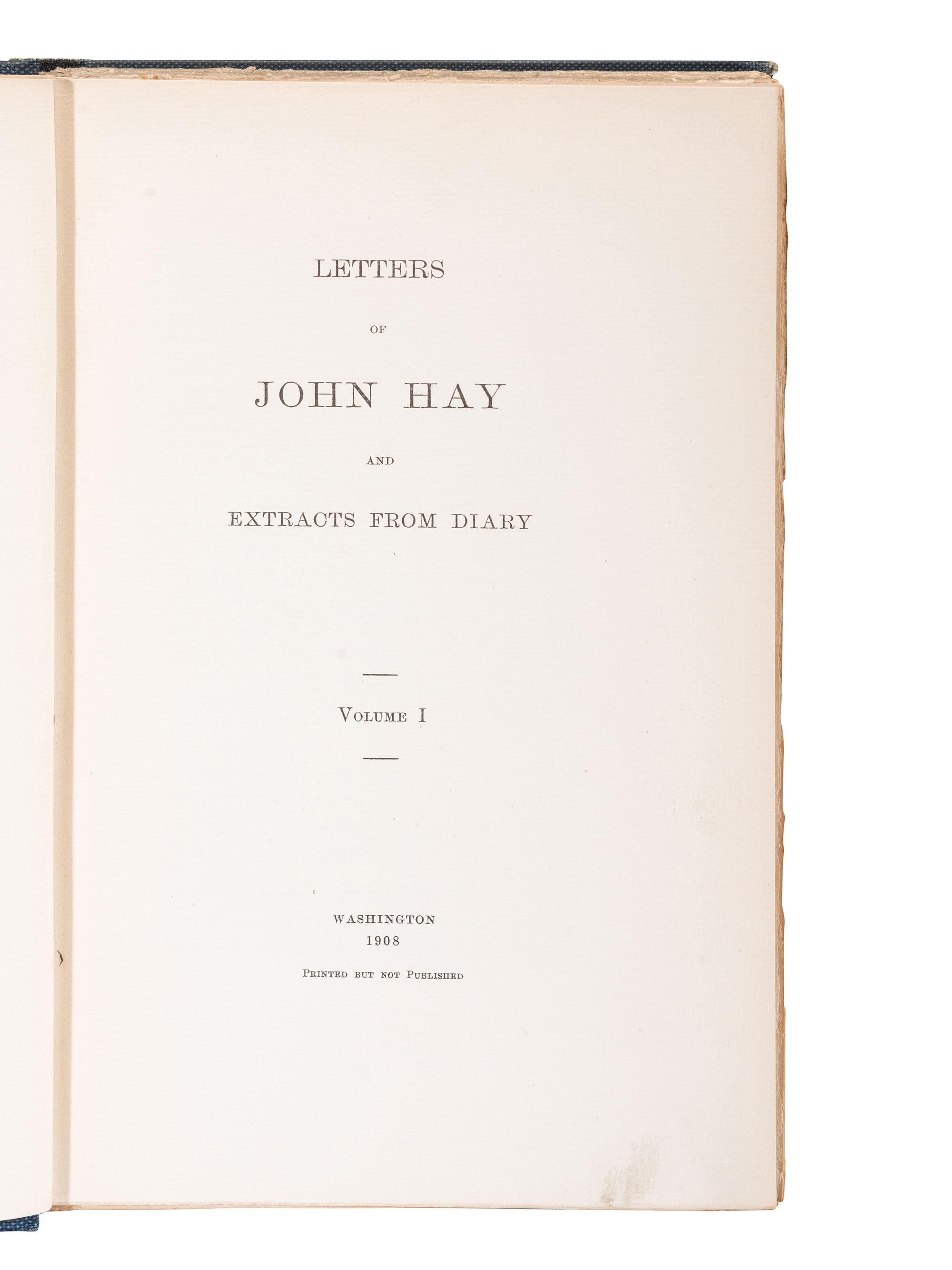 [LINCOLN, A.]. HAY, John. Letters of John Hay and Extracts from Diary . Washington, 1908. 3 vols.
