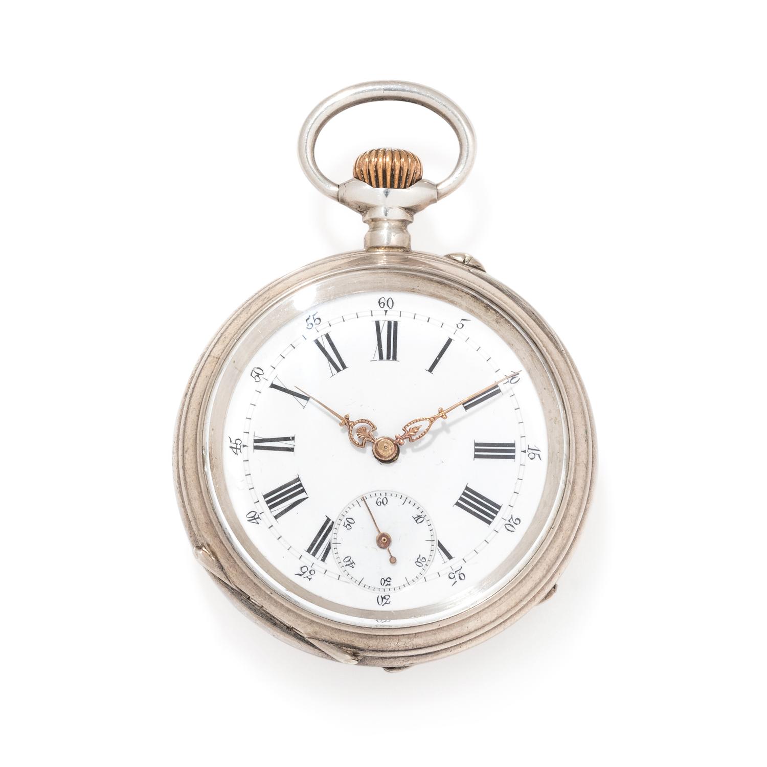 SILVER PERPETUAL CALENDAR OPEN FACE POCKET WATCH