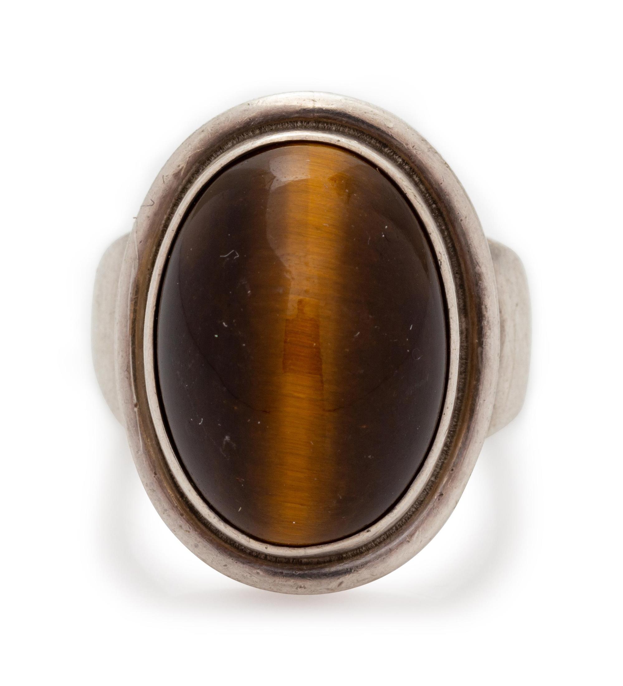 A Sterling Silver and Tiger's Eye Ring, Harald Nielsen for Georg Jensen,