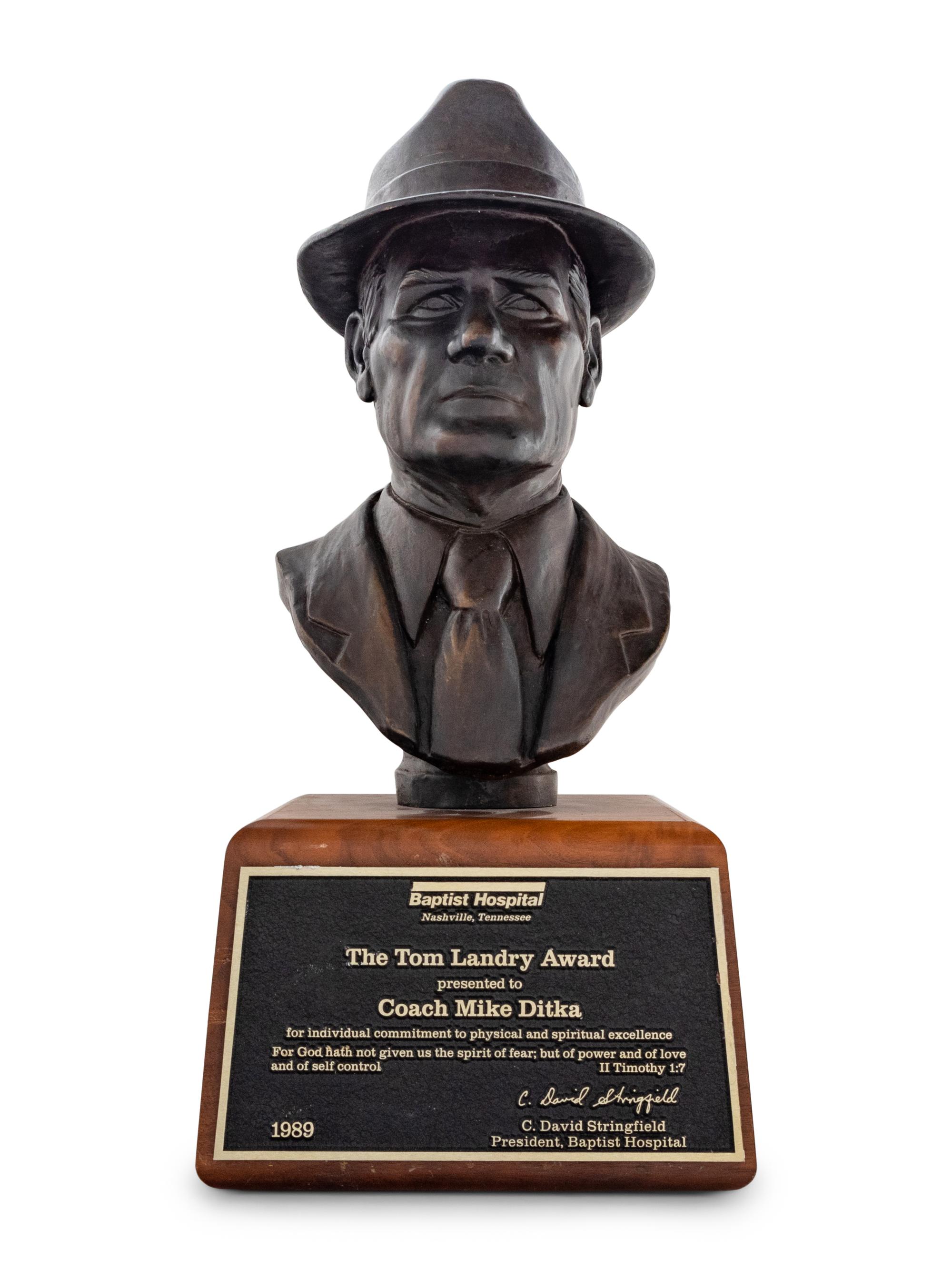 A 1989 Baptist Hospital of Nashville Tom Landry Award Present to Mike Ditka Formerly Displayed at Mike Ditka's Restaurant