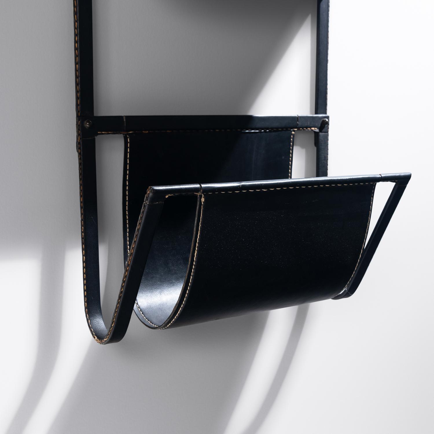 Leather Covered Mounted Shelf, c. 1960 France