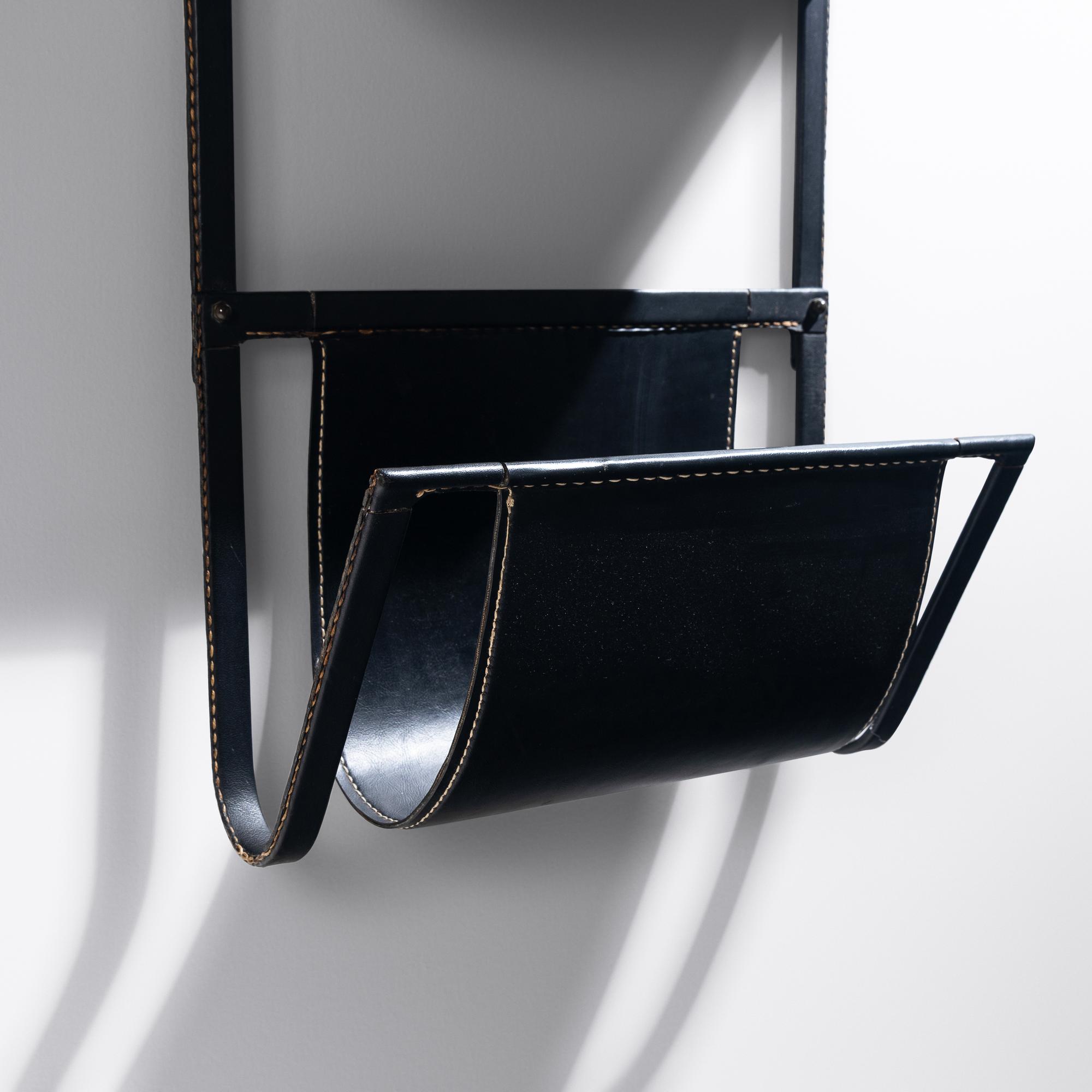 Leather Covered Mounted Shelf, c. 1960 France