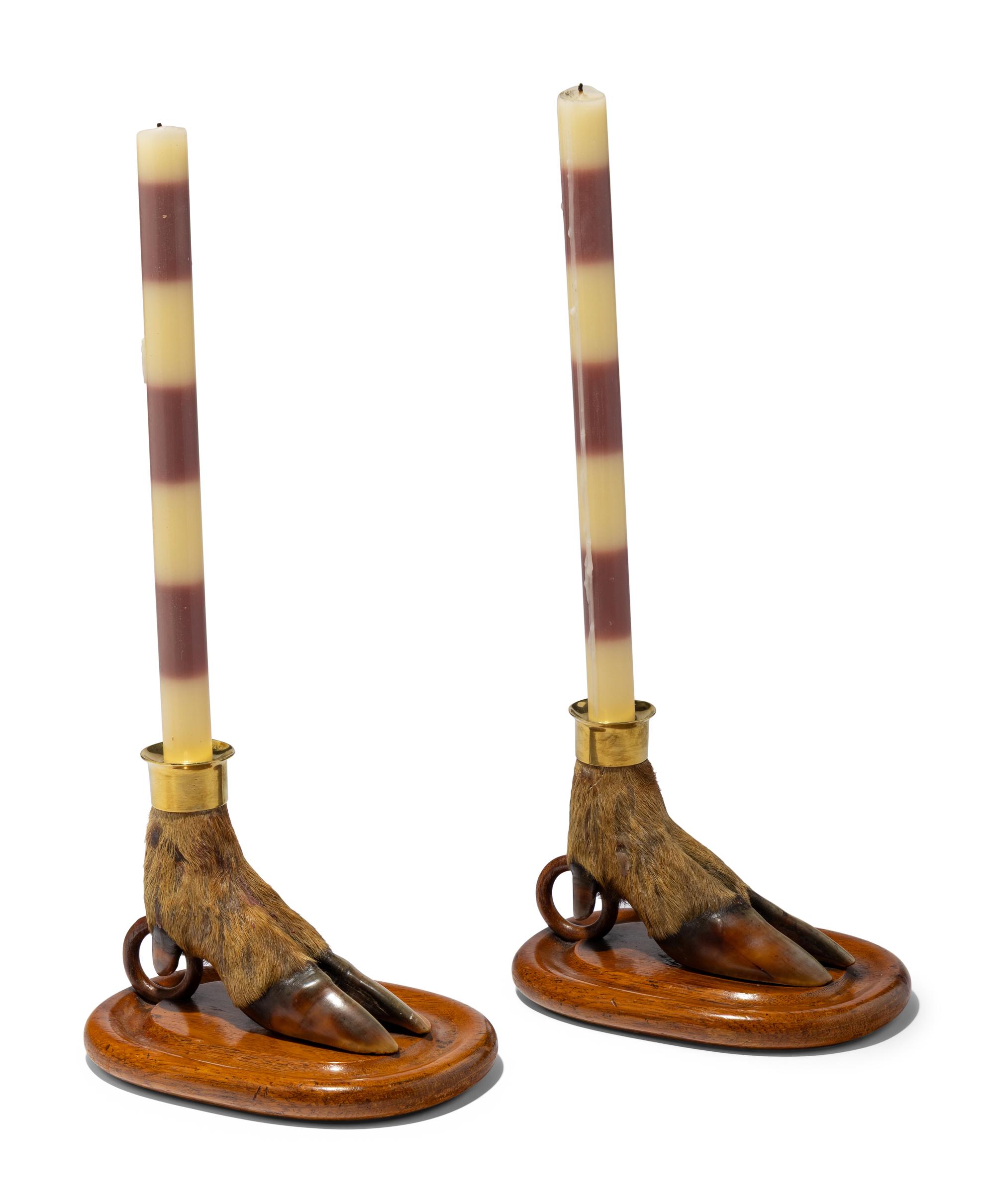 A Pair of Taxidermy Hoof Candlesticks