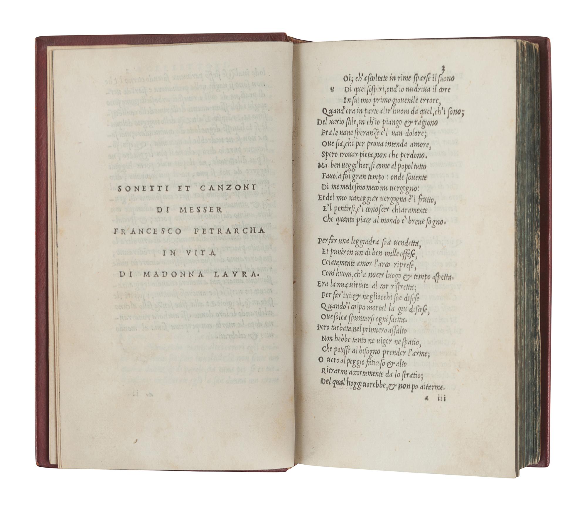 PETRARCA, Francesco (1304-1374). Il Petrarca. Venice: House of Aldus and Andrea of Asola, July 1521.