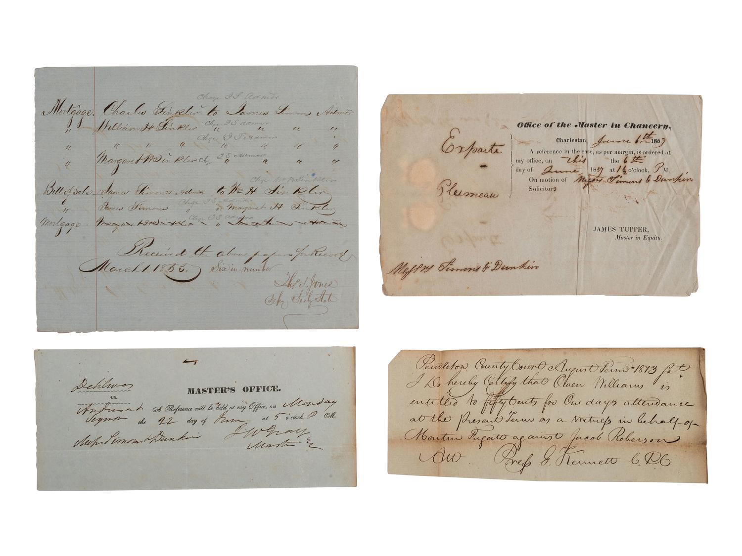 [SOUTH CAROLINA]. Group of 19th-century legal documents, including: