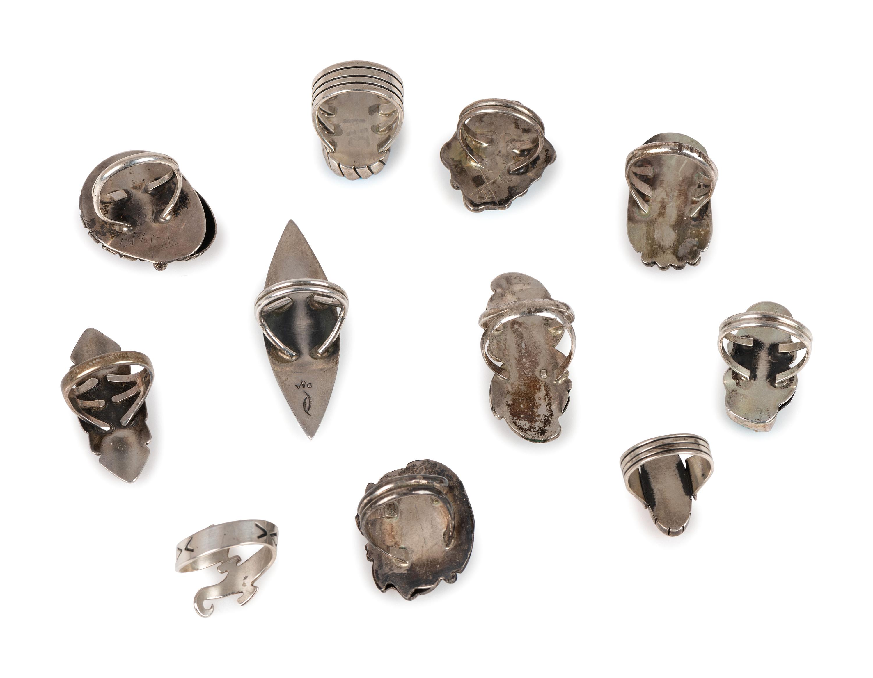 Navajo and Zuni Silver Rings, with an Assortment of Inlay